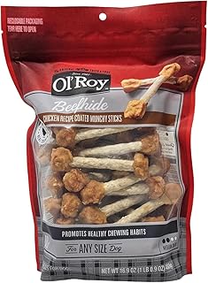 Beefhide Chicken Coated Munchy Sticks 40 Count Dog Treats, 16.9 Ounce Bag