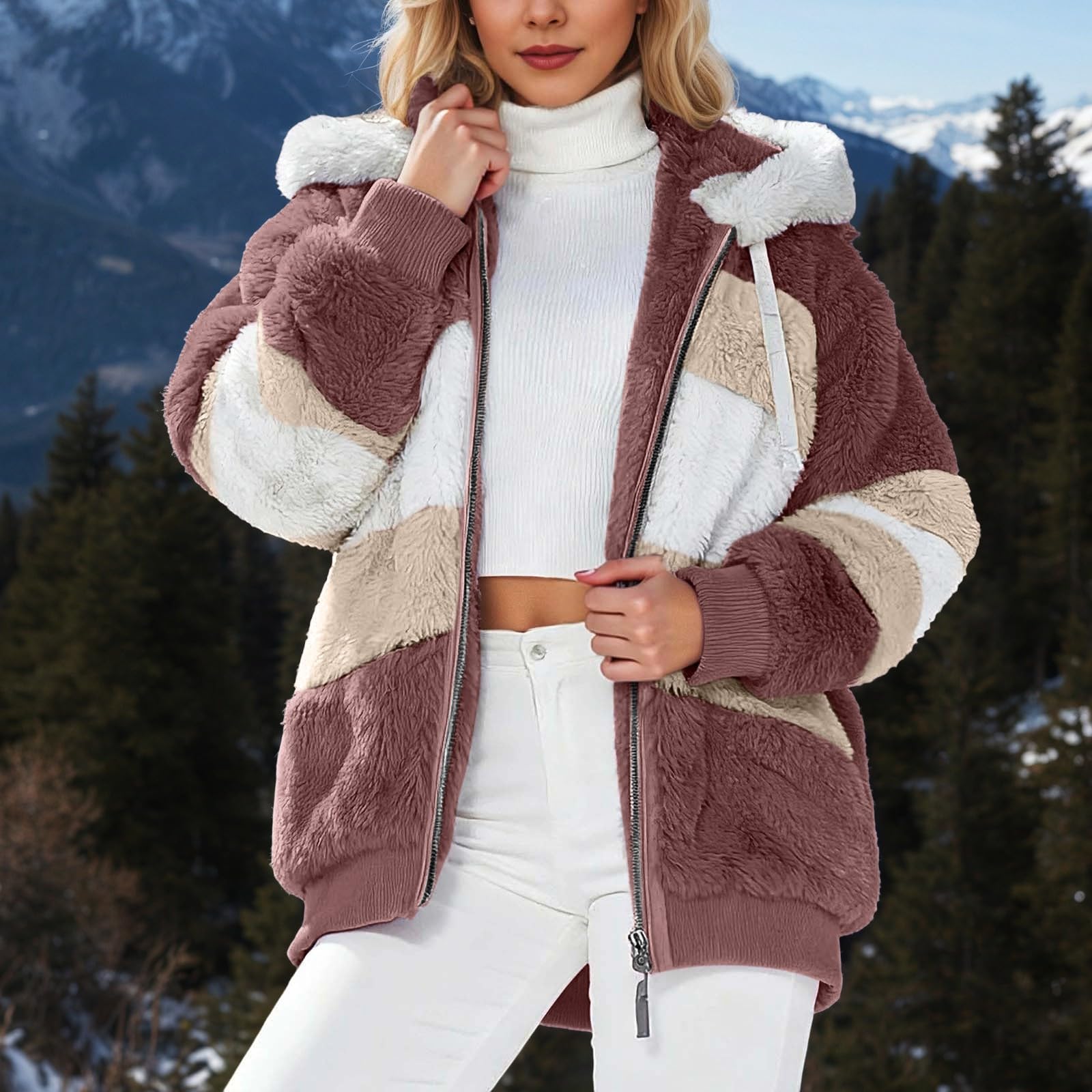 Generisch Damen Jacke Damen Fleecejacke Outdoor Polyester Mantel mit Reißverschluss für Reisen Freizeit Langarm Warme Winterbekleidung