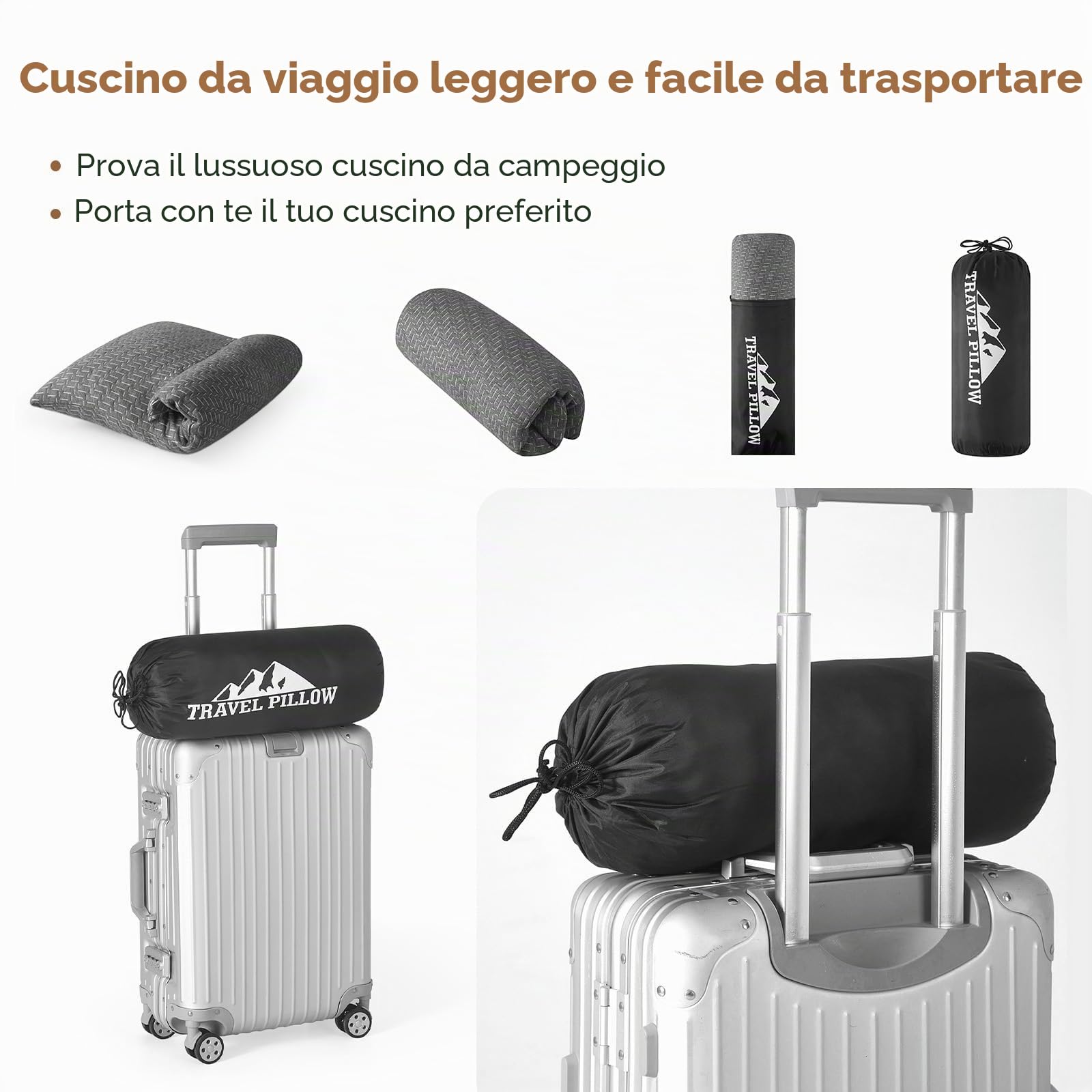 Cuscino da campeggio da viaggio, piccolo cuscino in memory foam, comprimibile, rigido, traspirante, ideale per escursioni, aereo e auto