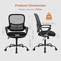 Vista 2 de Sweetcrispy Ergonomic Mid-Back Mesh Home Office Desk Chair with Wheels, Lumbar Support, and Comfortable Armrests for Home, Bedroom, Study, Office