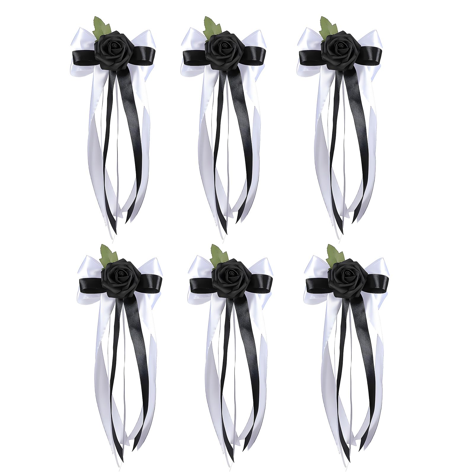 Elnwnnkc Black Rearview Mirrored Decoration With Artificial Rose And Ribbon For Bridal Car Door Handle Bowknot Accessories Tender Wedding Car Bend