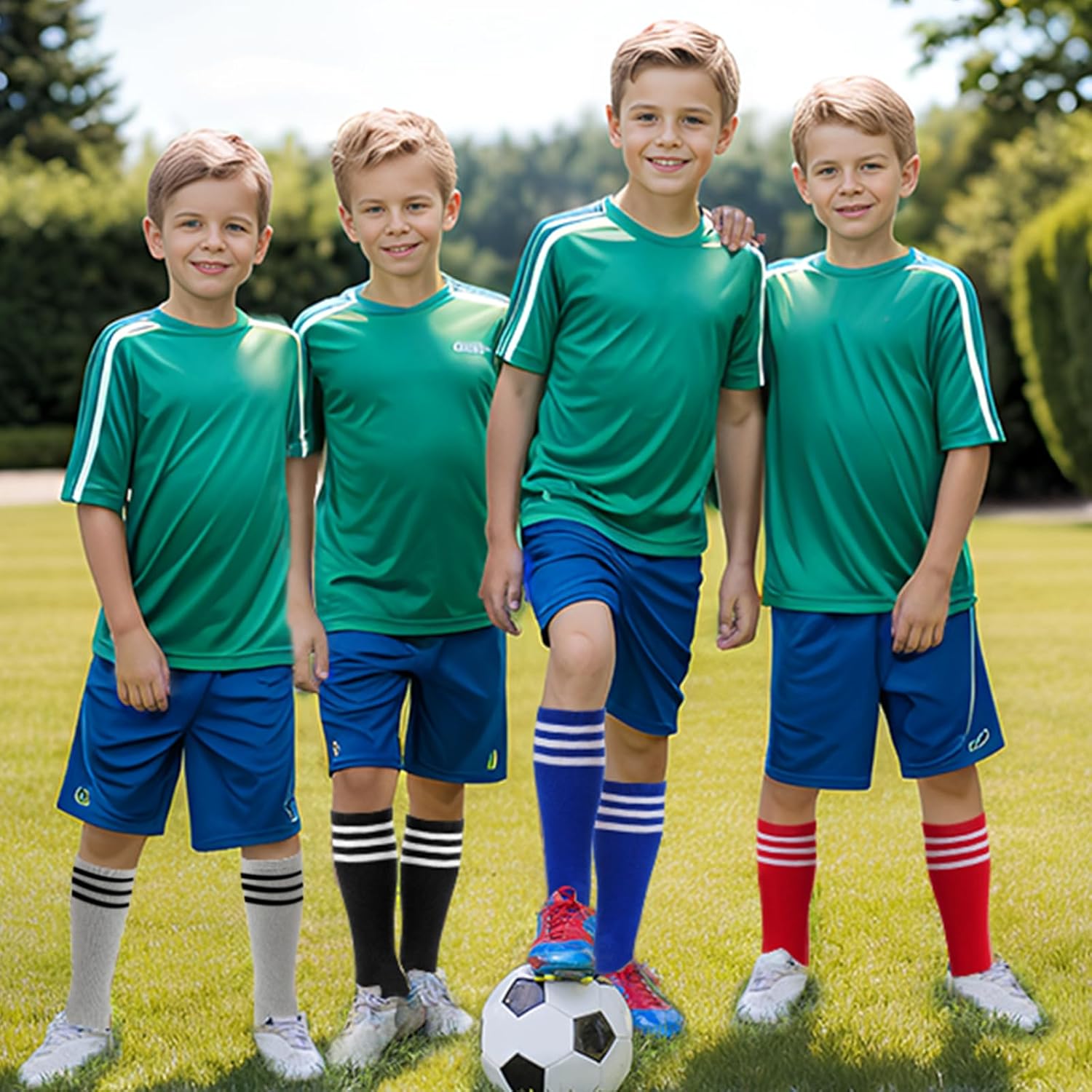 BISOUSOX Soccer Socks Kids Youth Girls Socks 6-8 Years Old Knee High Socks 10 12 Uniform Long Cotton Boys Athletic Stripe - Image 3