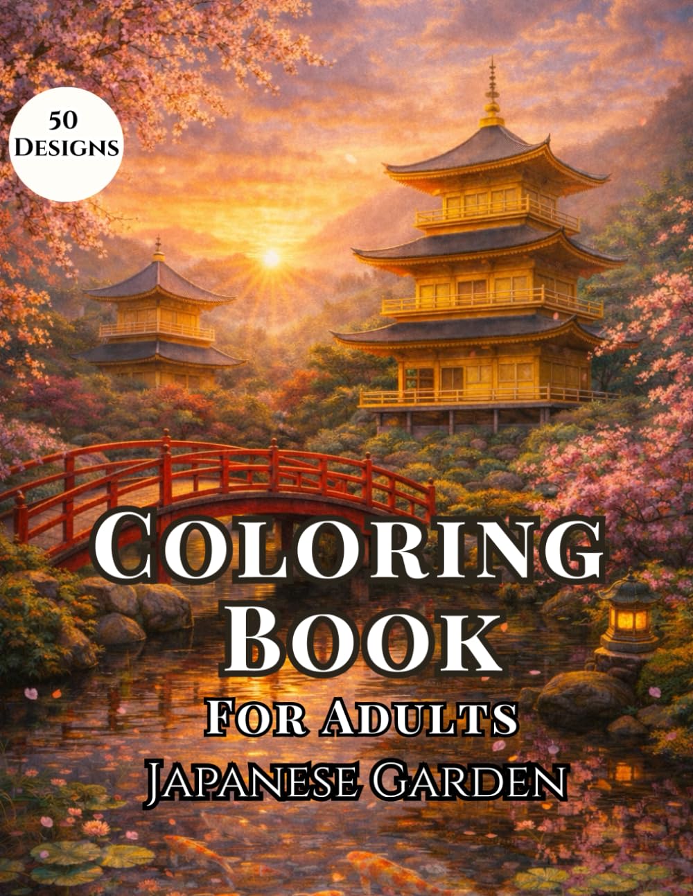 Japanese Garden Coloring Book for Adults: 50 Large Print Relaxing Zen Designs for Stress Relief, Calm & Mindful Coloring
