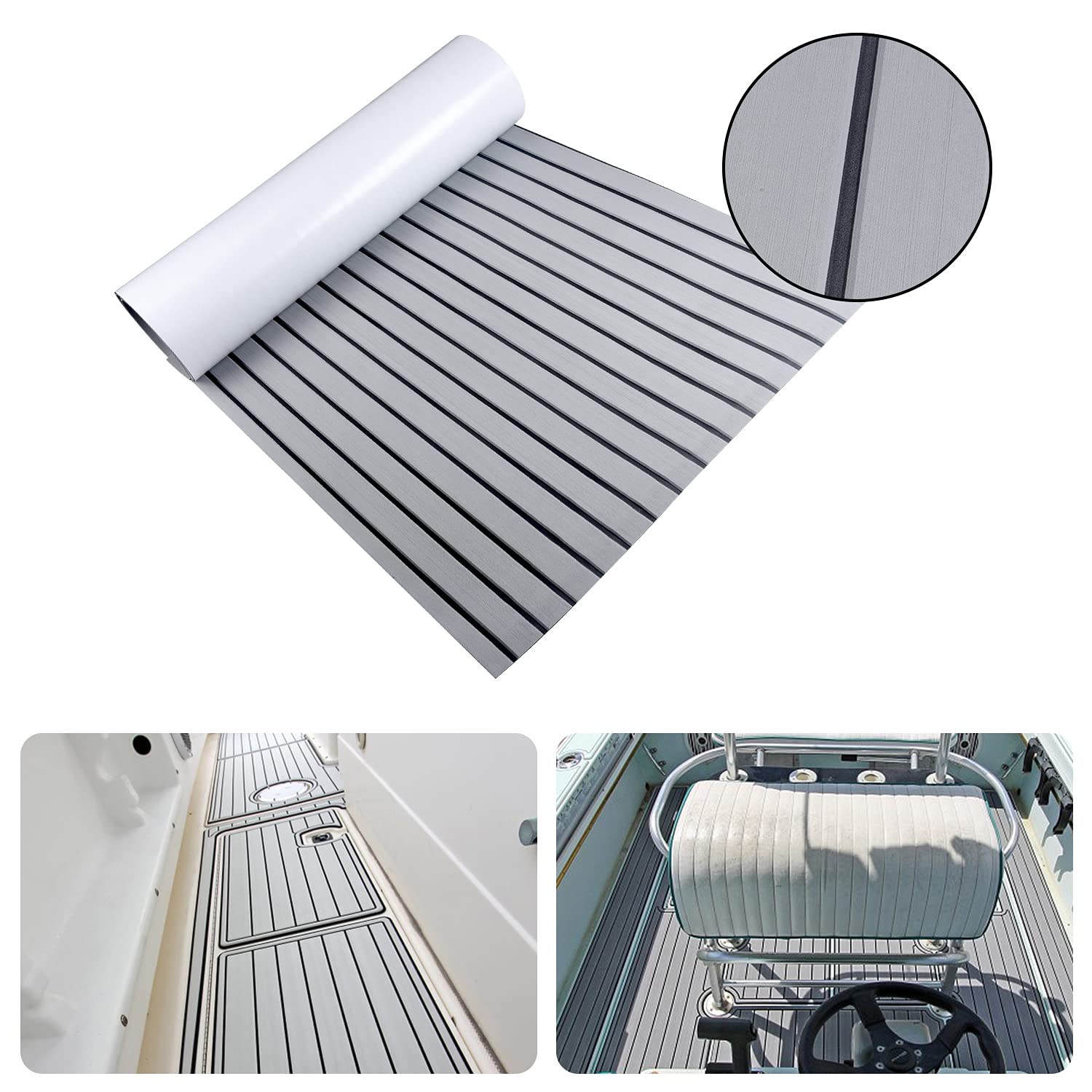 Cubierta de Teca de Espuma EVA para Barcos, Flexible de Bricolaje Alfombra Autoadhesiva Antideslizante para Yates Decoración de Suelos de Teca para Barcos,Marina,Yates (Gris)