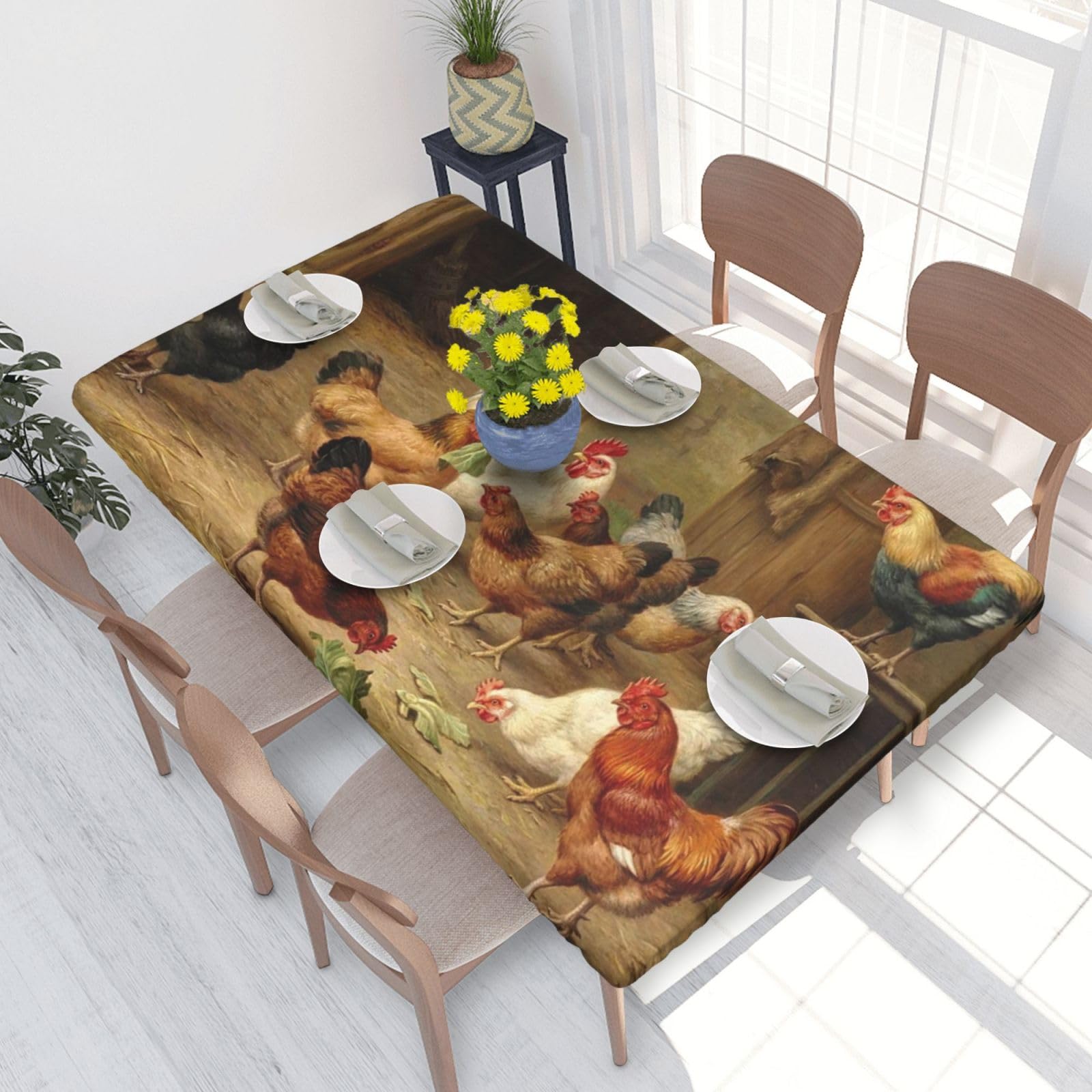 BNVSADC Farm Chickens Printed 4FT Tablecloth 122x76 CM Polyester Kitchen Water Resistant Table Cloth Dining Table Decoration Table Covers