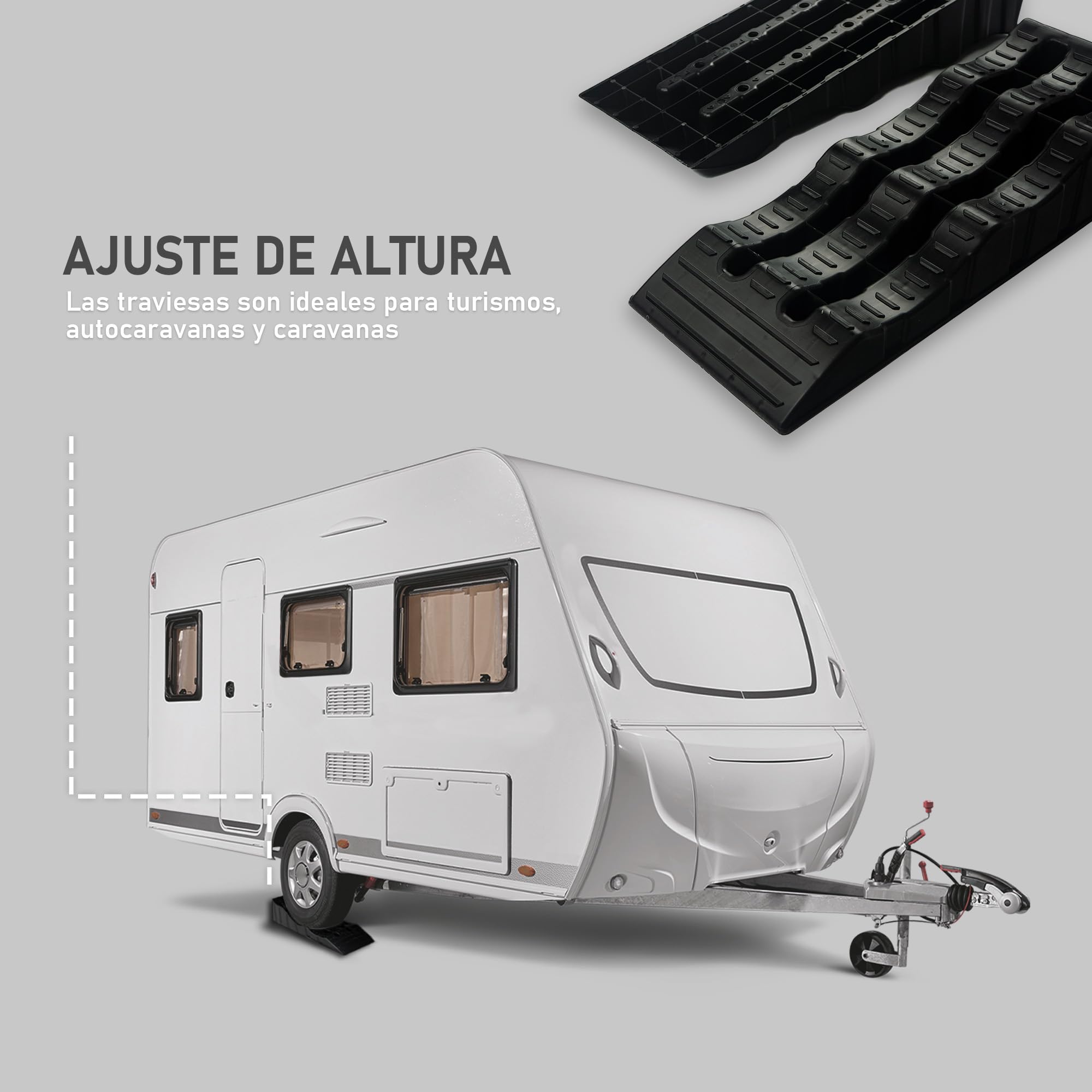 CHROMEMASTER | Rampas para Coches, Calzos Autocaravana, Calzos Camper, Cuñas Niveladoras Caravana | Dos Piezas en un Conjunto | Nivelan su Vehículo | Carga de hasta 4 Toneladas | Plástico Resistente