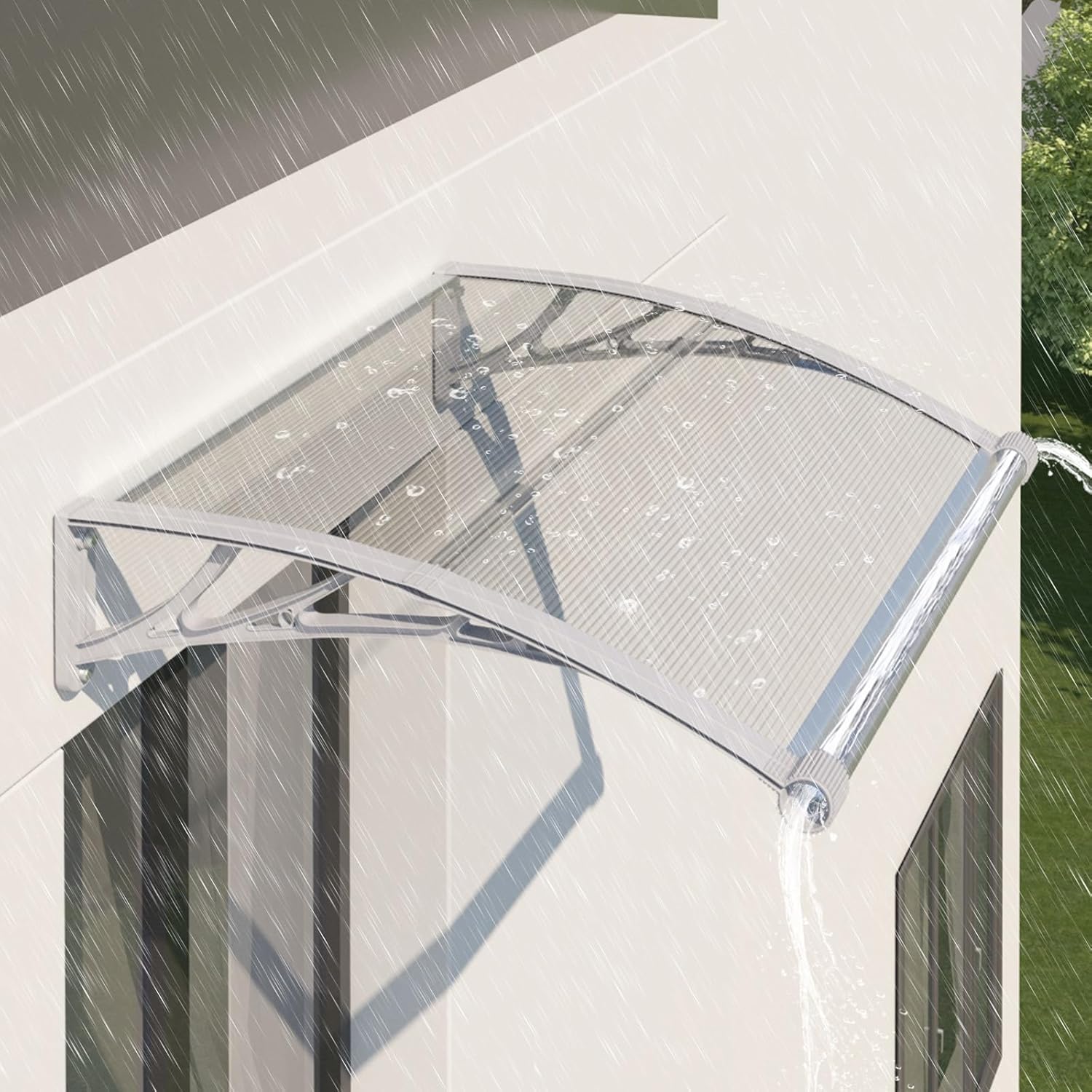 GUANSU-CN Door Canopy, 100x80 cm Outdoor Porch Canopy with Gutter, UV-Resistant Polycarbonate Awnings for Patios, Front Door, Window