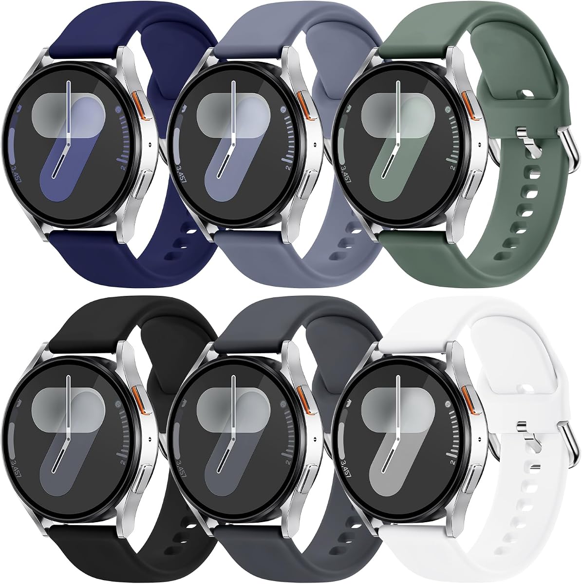 Acextro 6 Pack Bands Compatible with Galaxy Watch 7 6 5 4 Band 40mm 44mm丨Galaxy Watch 6 4 Classic Band 43mm 47mm 46mm 42mm 丨Watch 5 pro 45mm 丨Active 2, Soft Silicone Sport 20mm Watch Band Women Men