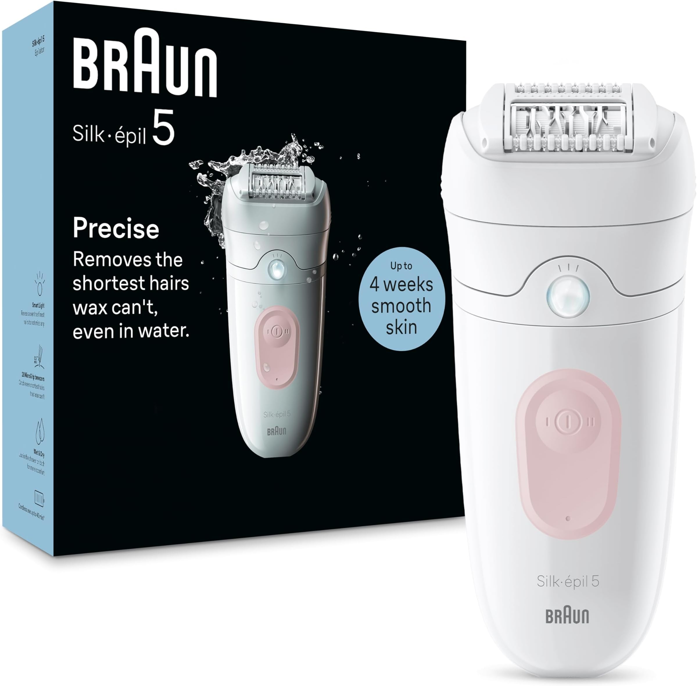 Braun Silk-épil 5, Epilator for Easy Hair Removal, Wet & Dry, Lasting Smooth Skin, 5-000, White/Flamingo