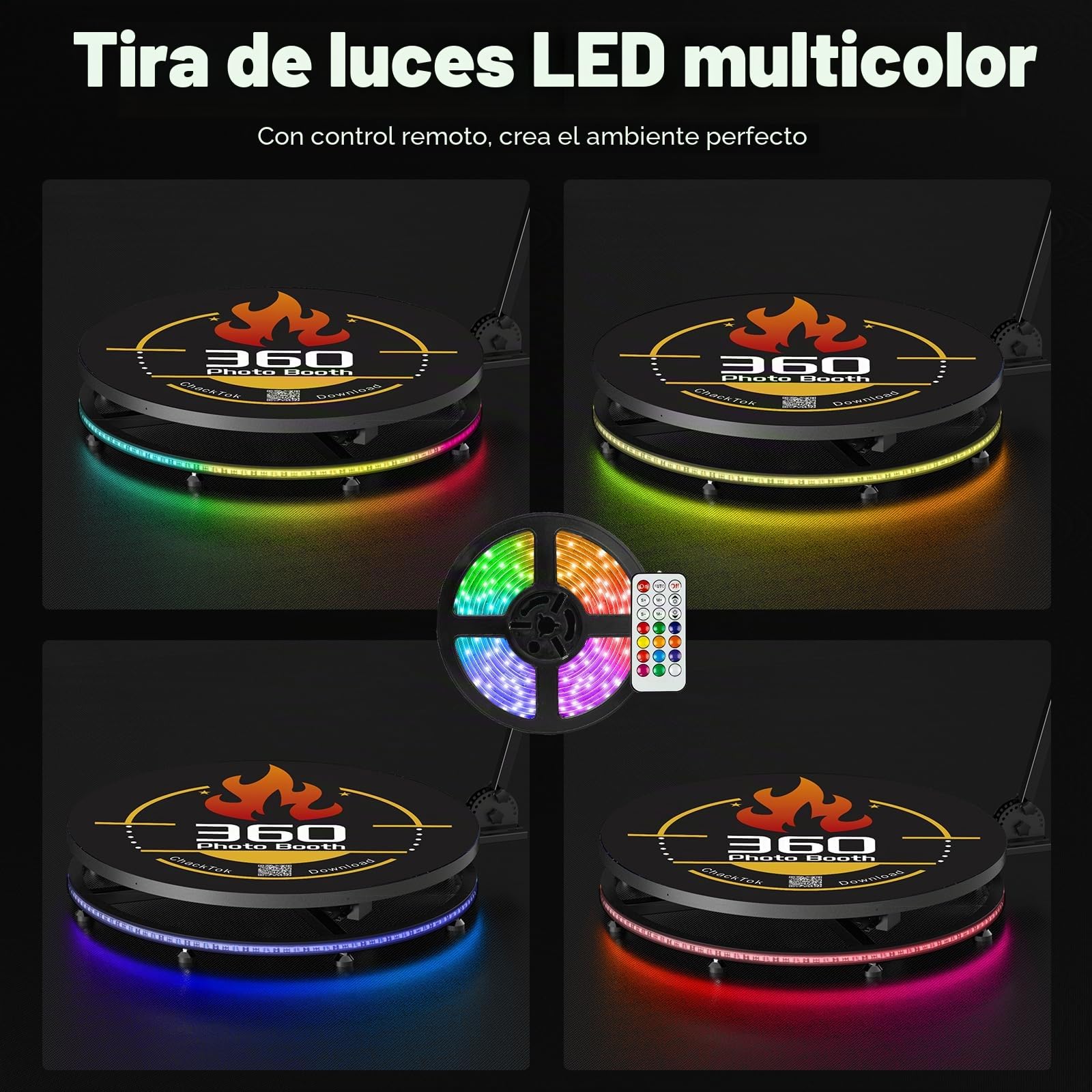 HARZHI 100CM Fotomaton 360, Automática de Photo Booth 360 con Ring Light para Fiestas/Bodas/Youtube/TikTok, Control Remoto y Software, con ChackTok VIP y Estuche de Vuelo, Rosa, Logotipo Personalizado