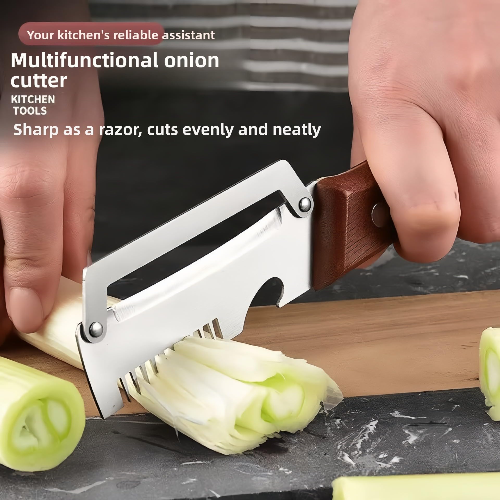 Pelador Multifuncional de Cocina,Peladores Patatas Serrado 3 en 1 Con Abridor de Botellas,Hoja de Acero Inoxidable y Mango de Madera de Frutas, Pepinos Para Verduras, Patatas y Zanahorias — view 4