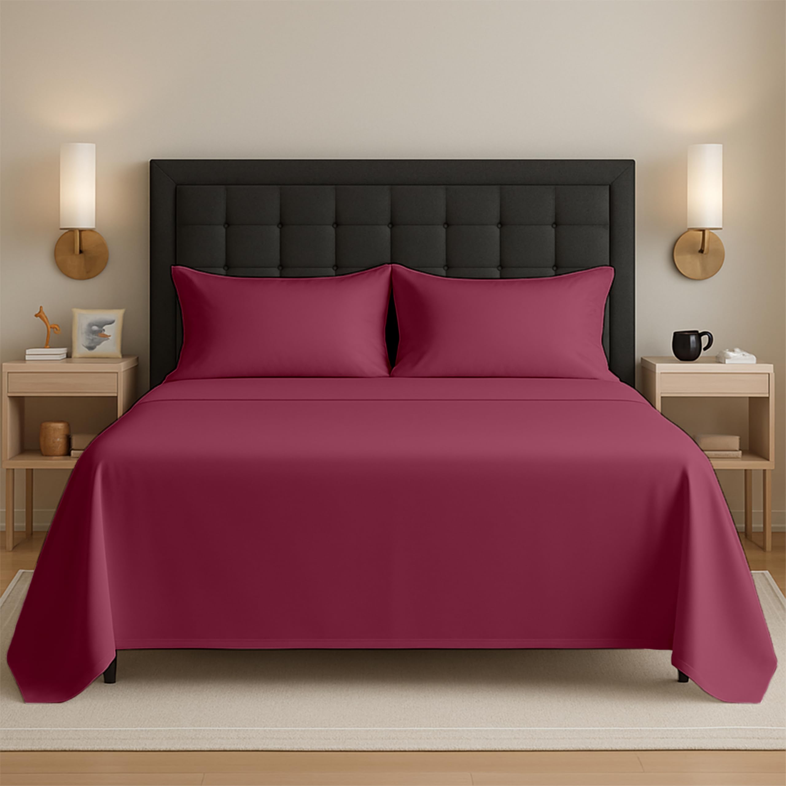 Egypto Wine Easy Care Super King Flat Sheet – Breathable & Hypoallergic Flat Sheets – Shrinkage & Fade Resistant Flat Bed Sheet