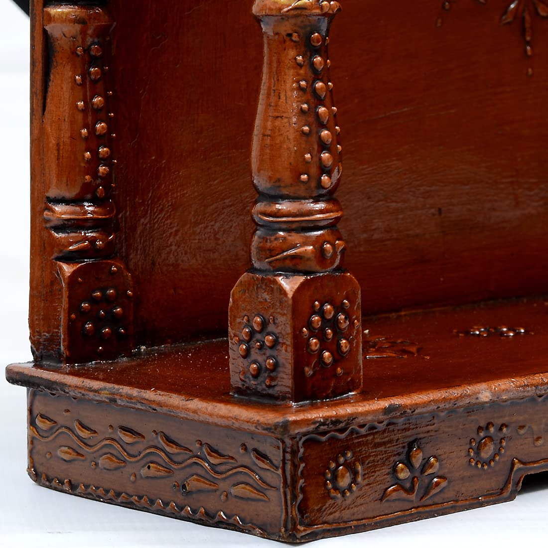 Medieval Arts Wooden Hanging Temple for Home | Wall Mount Pooja Mandir Hut Style | Small Wooden Mandir for Wall | Handcrafted Pooja Ghar |(Color: Copper,Size: 19 x 6 x16 inch) 4