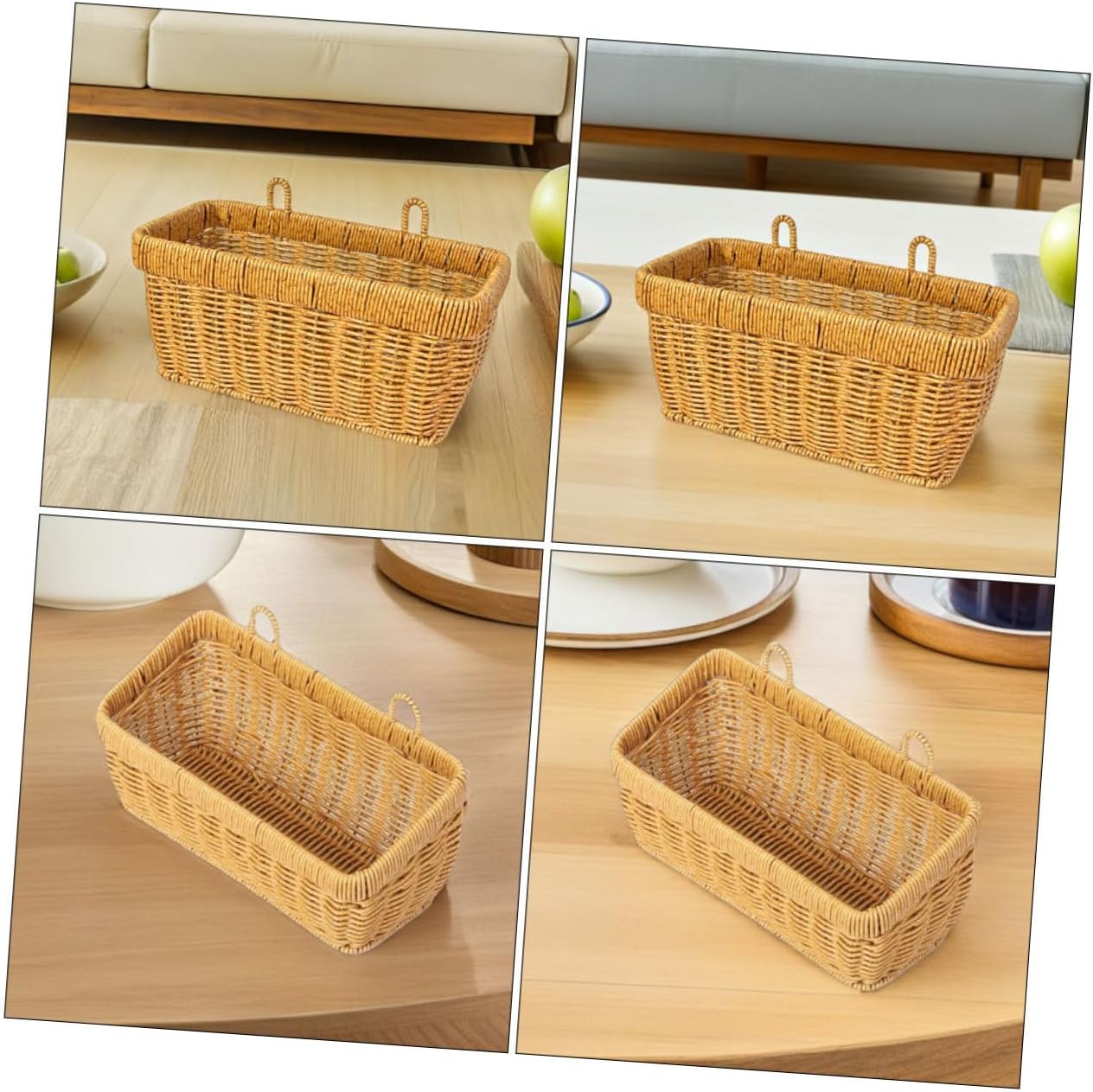 Cabilock 2pcs Faux Rattan Wall Versatile Hanging Storage for Garlic Onion Ginger Eggs Woven Kitchen Organizer with Hooks for Space Saving