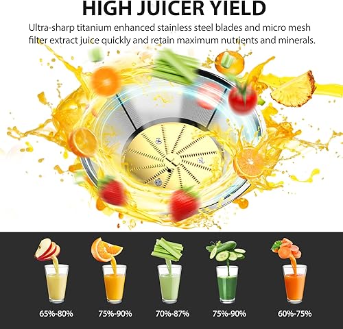Miniatura 5 de Exprimidor centrífugo KOIOS de 1300 W, extractor de jugo con canal de alimentación extra grande de 3 pulgadas, motor de cobre completo, filtro