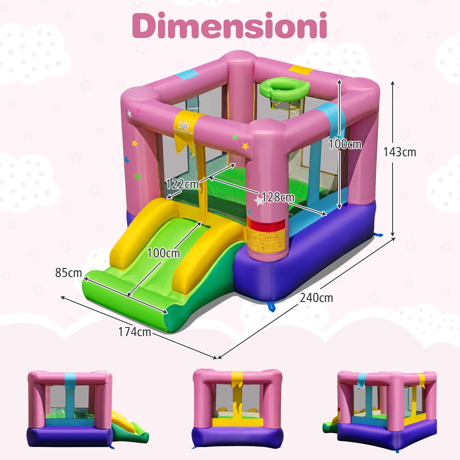 COSTWAY Castello Gonfiabile per Bambini, con Trampolino e Scivolo