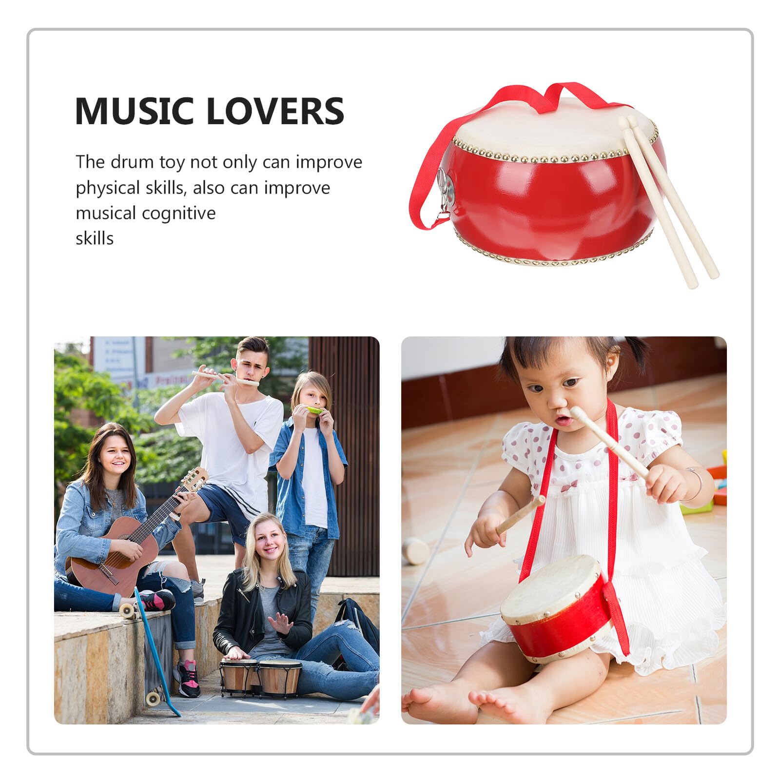 Juguete de Percusión de Madera Rojo 1 Set con Baquetas | Percusión de Piel de Vaca, Instrumentos Musicales para Niño Niña Años, Decoracion Colegio Estilo Aleatorio