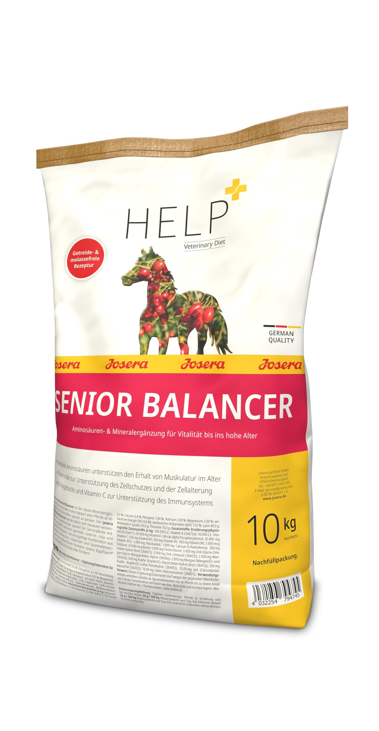 JOSERA Help SeniorBalancer (1 x 10 kg), cibo per cavalli di alta qualità, formula senza cereali e melasse, senza zuccheri aggiunti, favorisce la conservazione muscolare in età avanzata, buona