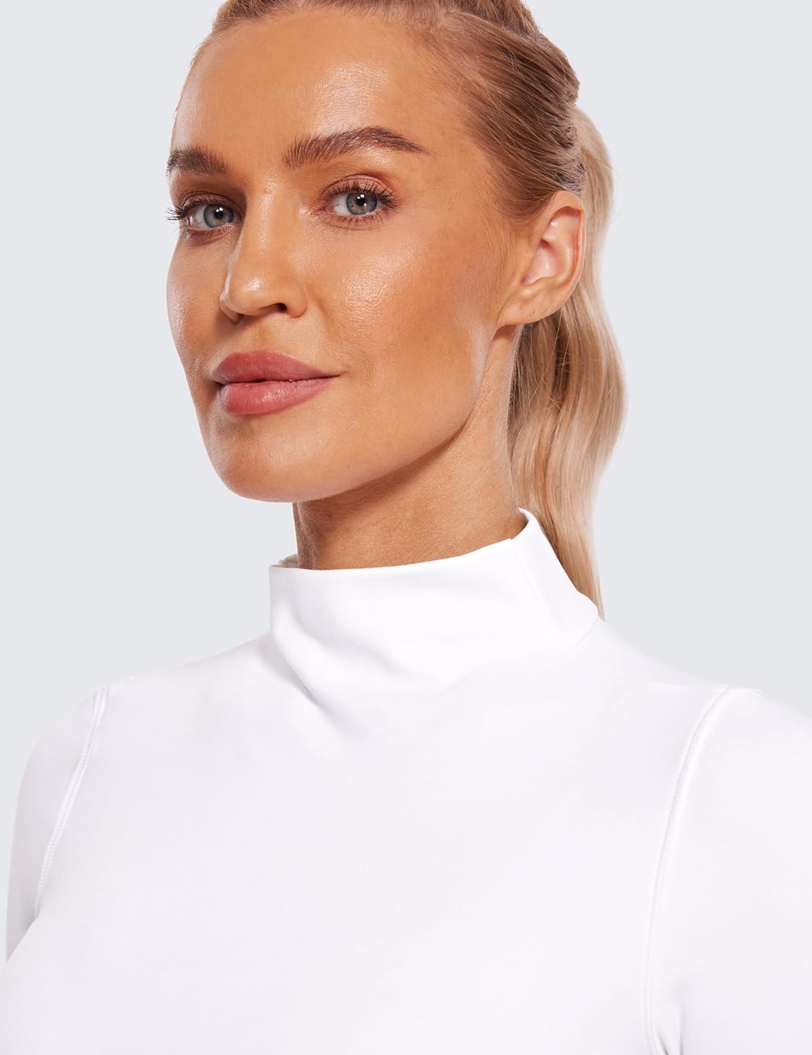 CRZ YOGA Womens Butterluxe Mock Turtleneck Long Sleeves Crop Tops Slim Fit Workout Casual T-Shirt Base Layer Fall Shirts