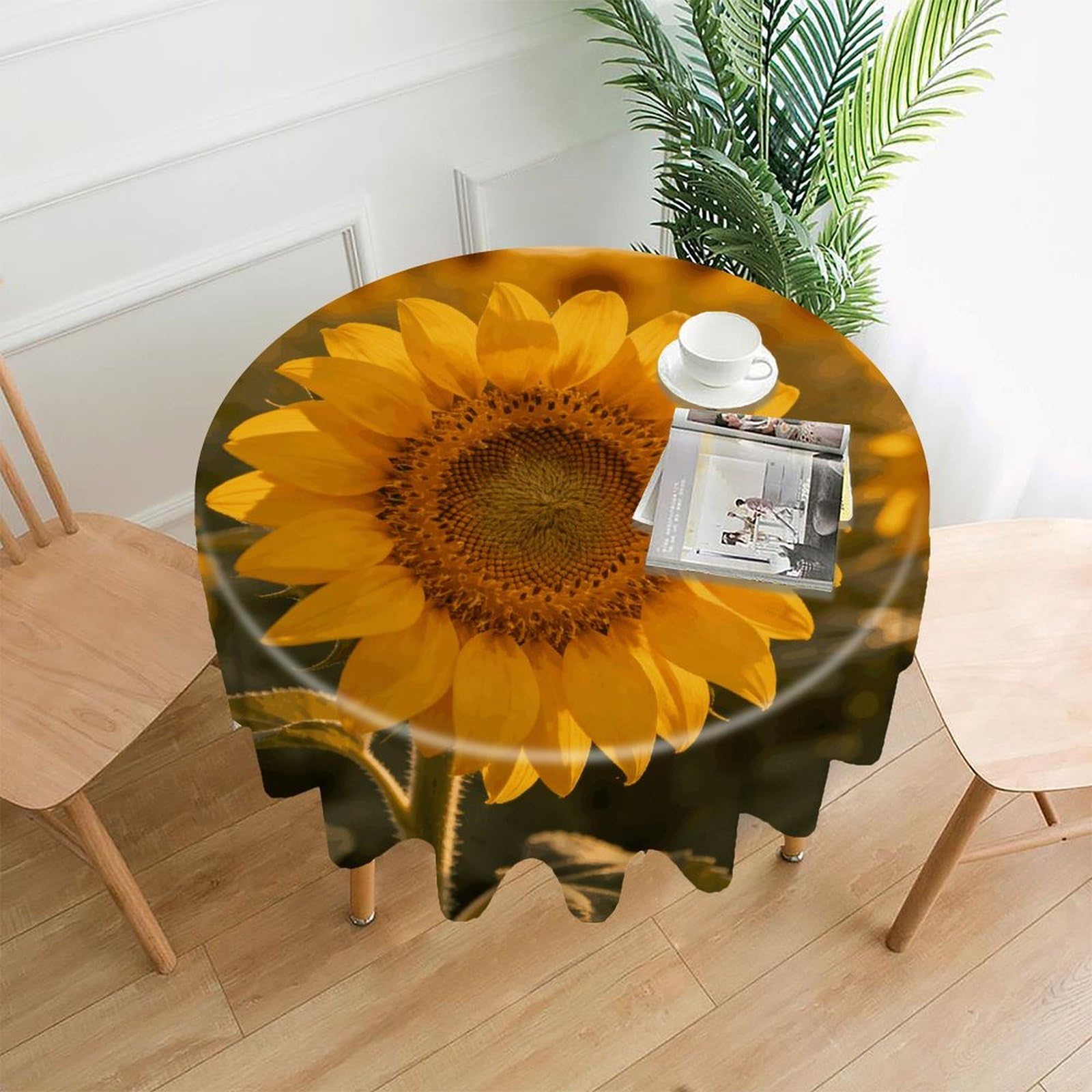 LZQPOEAS Sunflower Tablecloth Easy to Clean Polyester Round Table Cover Washable Round Table Cloth Wrinkle-Free Circle Decoration Tablecloth for Kitchen and Dining Room 60"