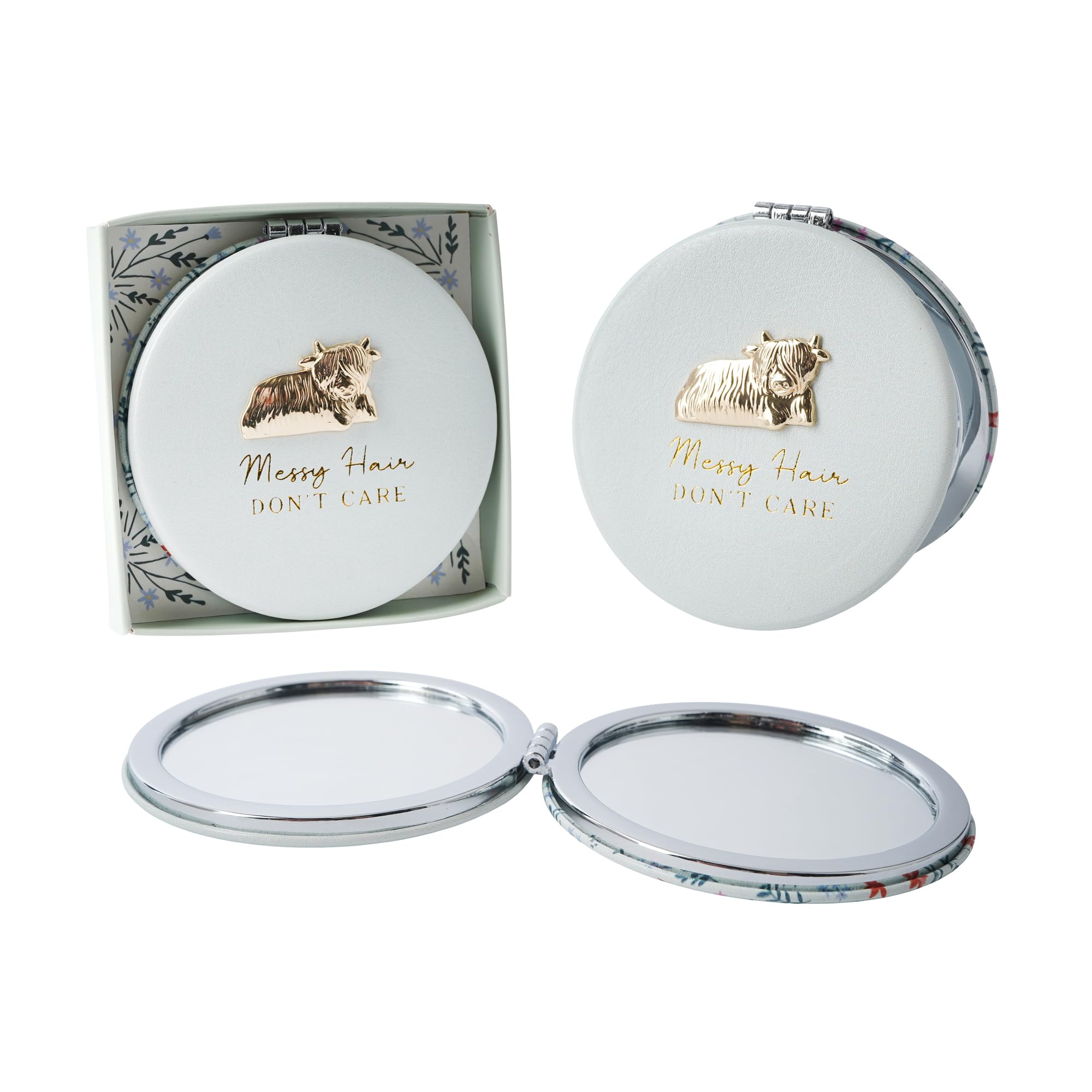 Cgb Giftware White | Bramble Farm Highland Cow Compact Mirror | In Gift Box | Rustic Farmhouse Design Handbag Accessory | Gb07507