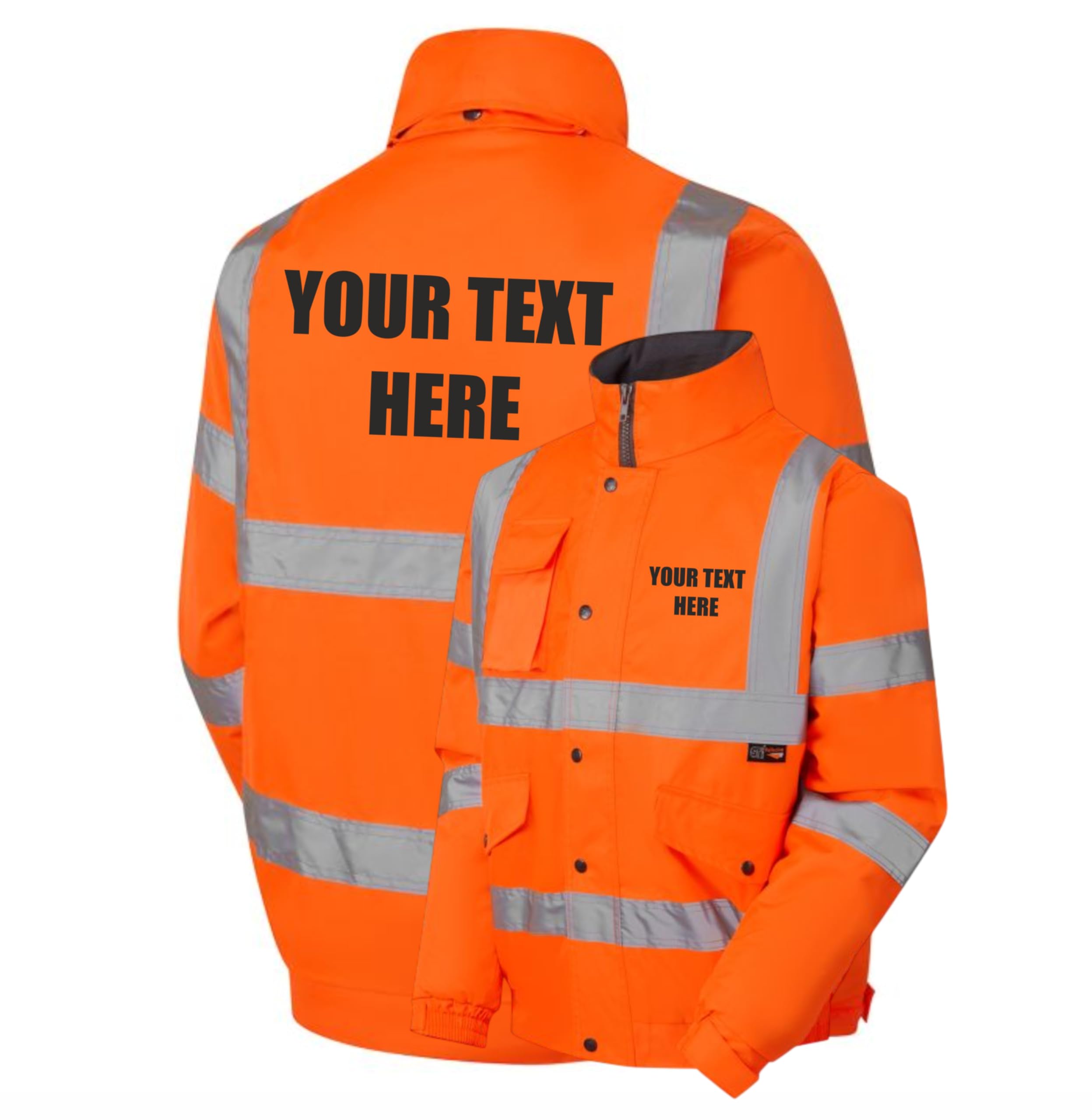 Personalised Custom Printed Orange Hi Vis Bomber Jacket Reflective, Waterproof, Conforms to EN20471 Class 3, High Visibility, By Brook Hi Vis, XXXXLarge