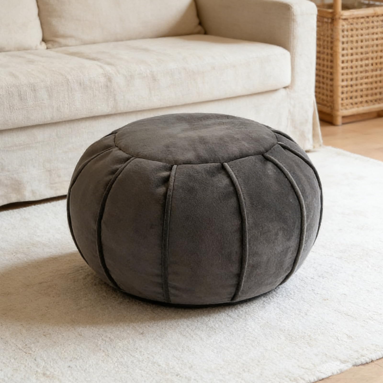 Louis Donné Unstuffed Flannel Fabric Ottoman Pouf Cover Footstool Pouffe Cover Replacement Outdoor Upholstered Foot Rest Storage Solution for Kids Pet