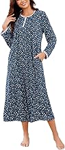 AVIIER Cotton Nightgowns for Women Soft Long Sleeve Night Gown with Pockets