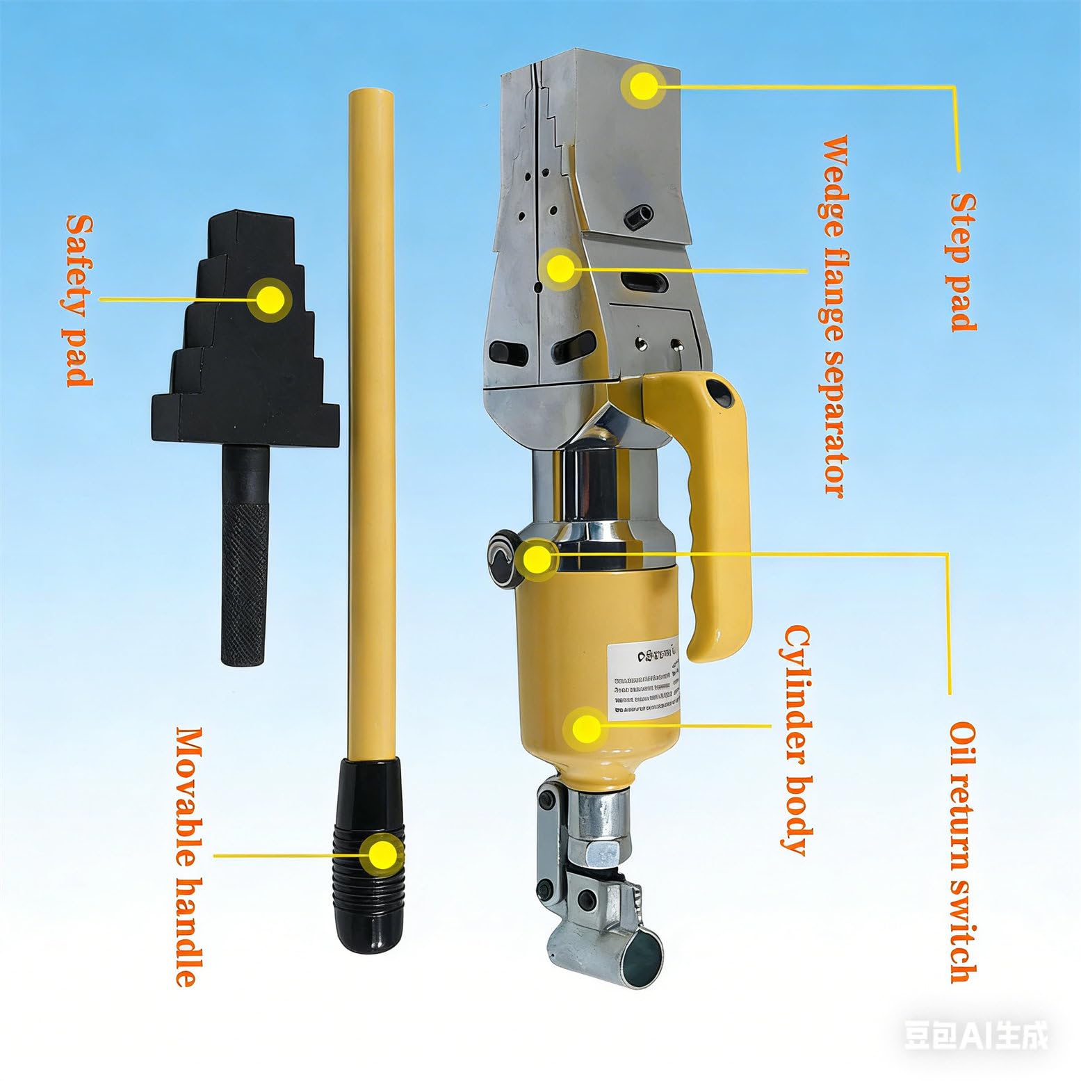 Rozpieracz hydrauliczny do kołnierzy 10 ton, narzędzie do rozdzielania kołnierzy z zakresem rozszerzania 81 mm i grubością końcówki 6 mm, wytrzymały rozpieracz hydrauliczny