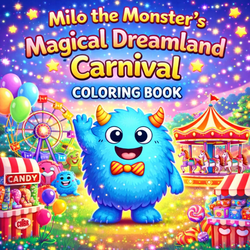 Milo the Monster’s Magical Dreamland Carnival Coloring Book: Cute & Easy Fun Monster Adventures for Kids Ages 3–8 | Big Bold Coloring Pages with Positive Messages, Creativity & Learning Activities