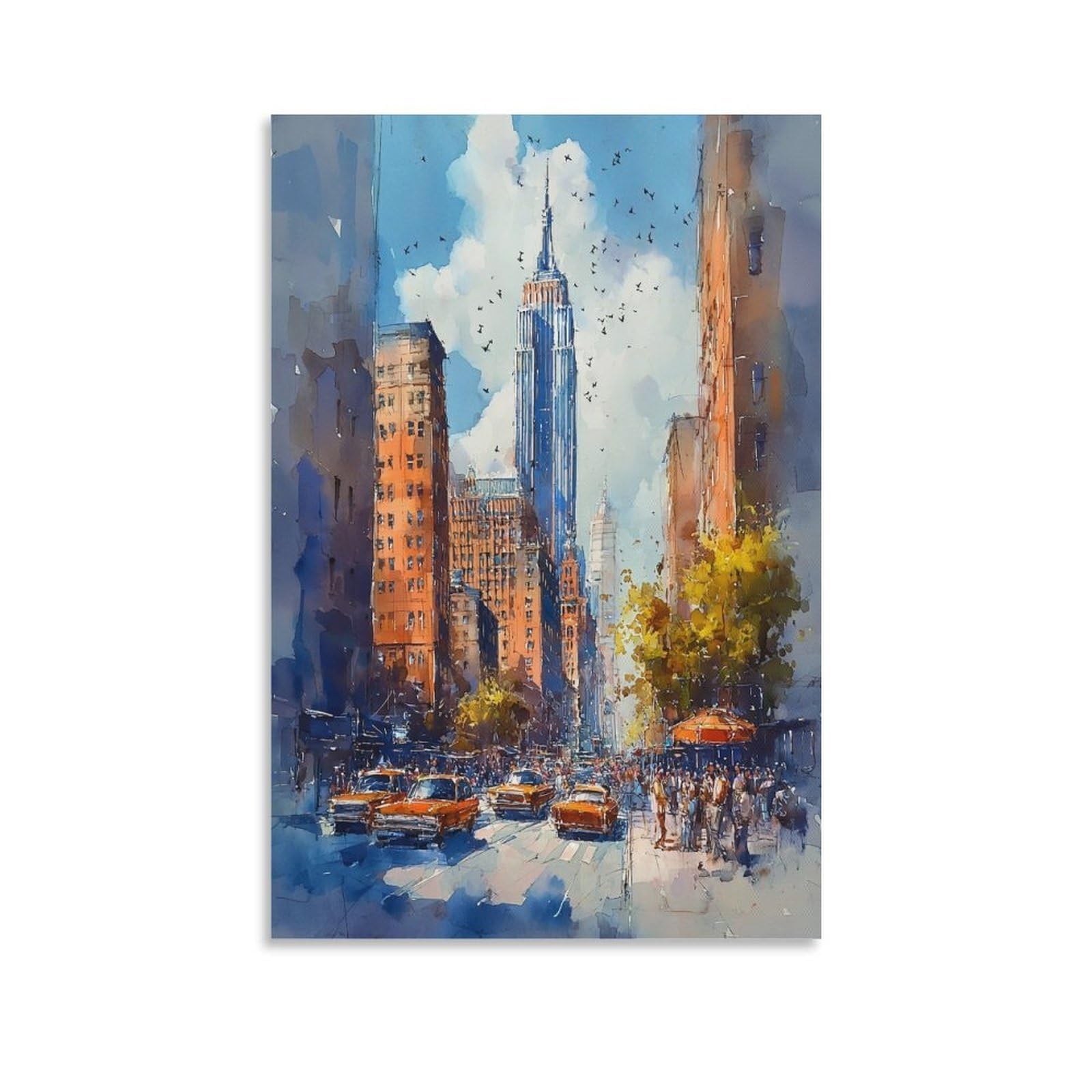 LCYNNH Christmas in New York Watercolor Painting Rockefeller Plaza Art Print 24x36inch(60x90cm) Print Home Bedroom Office Living Room Decor Canvas