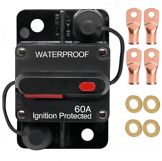 60Amp Circuit Breaker with Manual Reset Waterproof Inline Fuse Inverter for Marine Trolling Motors Boat ATV Manual Power Suface Mount 12V-48V DC
