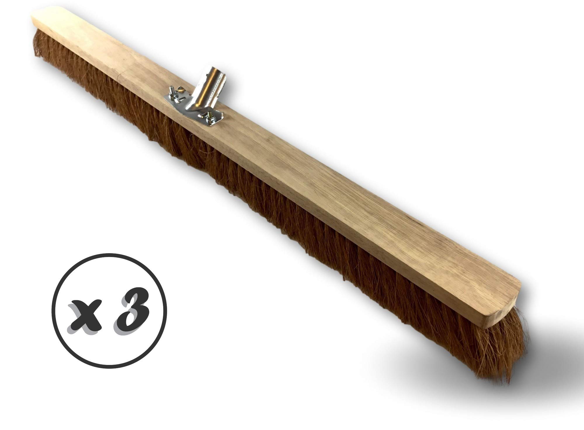 Miotła warsztatowa typu kantonier | Zestaw 3 | Track Outdoor | Długość 100 cm | Wypełnienie naturalnej szczotki z włókna kokosowego | Drewniana podeszwa | Metalowe tulejki Ø 28 mm | Bez uchwytu | Kibros 2090x3