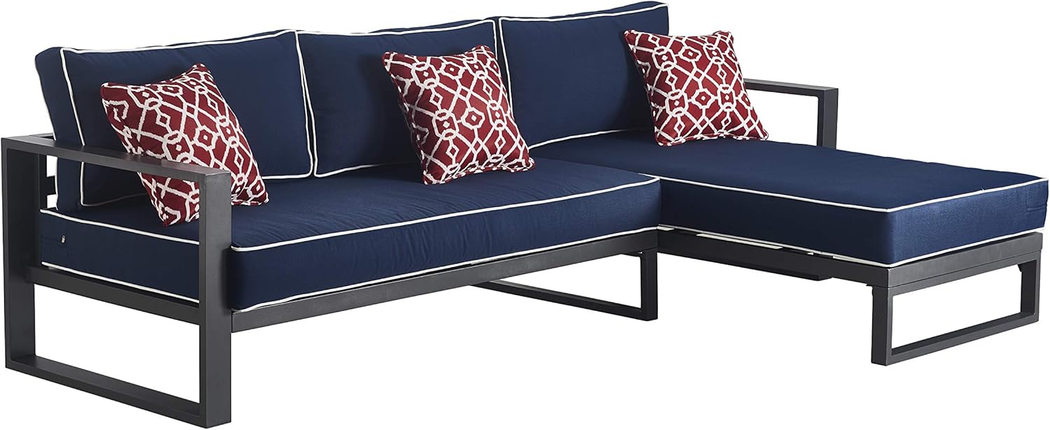 Tommy Hilfiger Monterey Modern Patio Outdoor Furniture Collection, Weather Resistant, Easy Assembly Metal Frame, Sectional, Navy Blue & Dark Gray