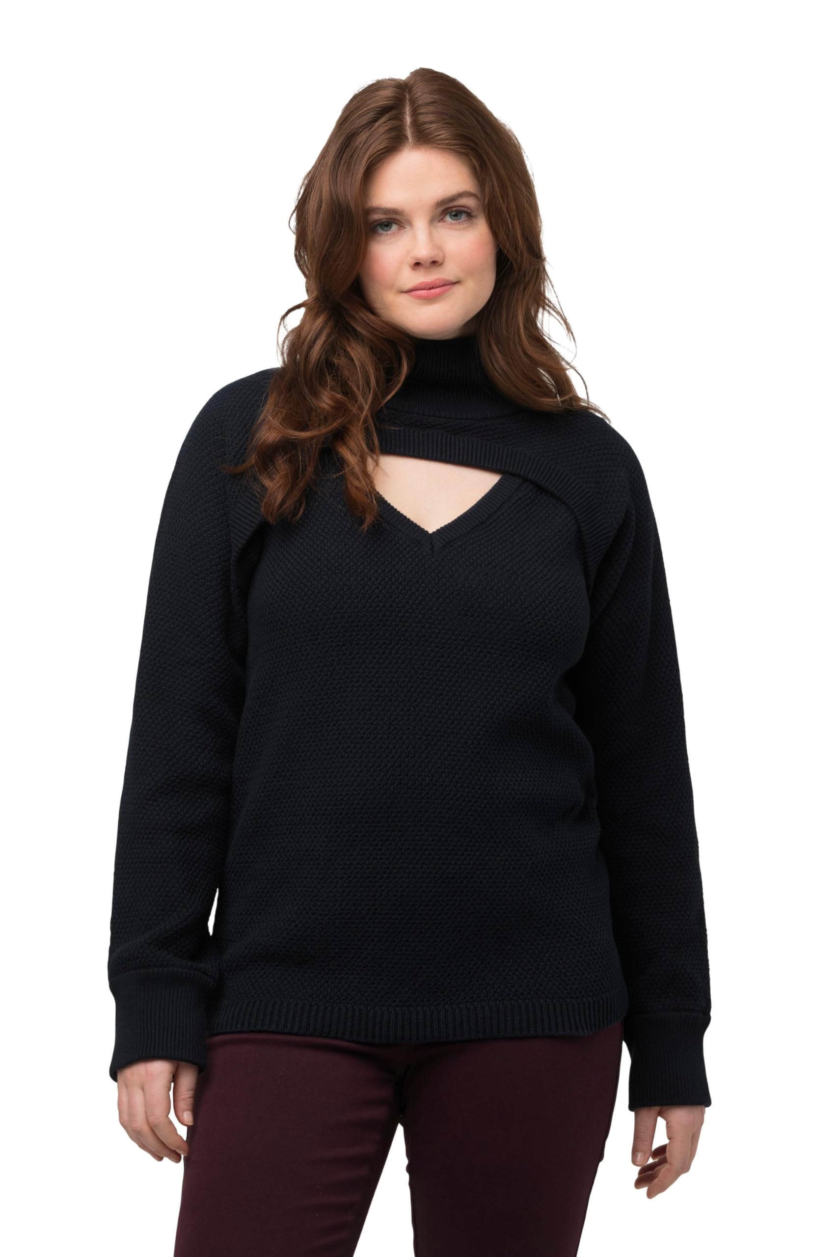 Ulla Popken Damen große Größen Übergrößen Plus Size 2-in-1-Pullover, Rippstrick, V-Ausschnitt, Biobaumwolle 819328