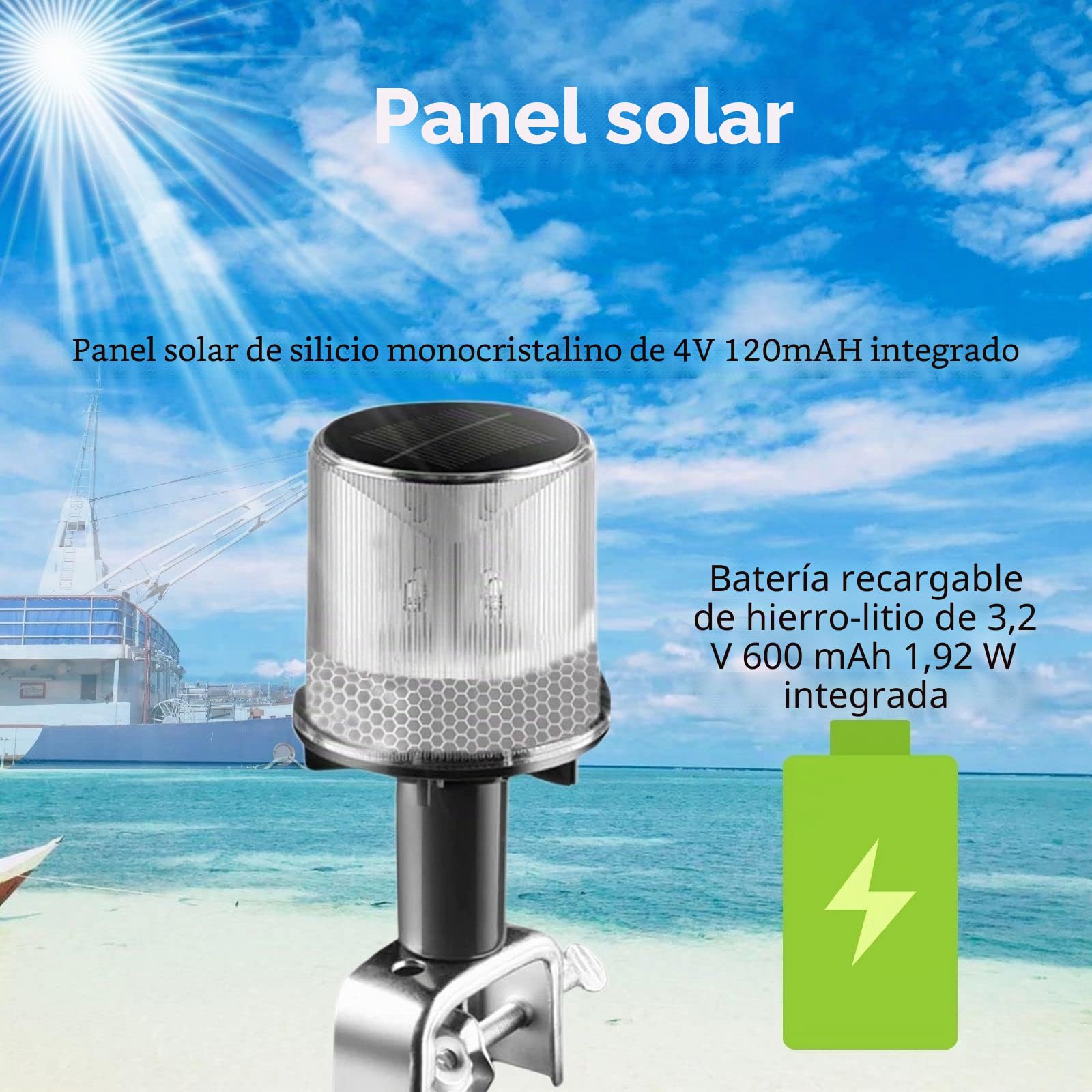 Cloud Fire Luces de navegación para barcos, luz de ancla, luz solar LED superior 0,5 nm con soporte, IP67, resistente al agua, luz navegación 360° para pescadores, barcos, carreteras