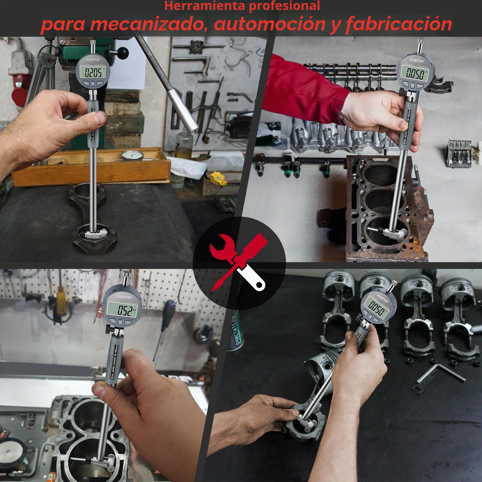 XUNTOP Indicador de Diámetro 50-160mm/2-6pulgadas Indicador de Cuadrante Digital 0,01mm/0,0005pulgadas Indicador de Dial con 12 Especificaciones Diferentes de Calibre para Mecanizado, CNC, Automotriz