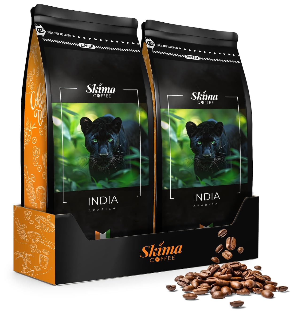SkimaCoffee Café en grano 2 x 1 kg INDIA 100% Arábica recién tostado