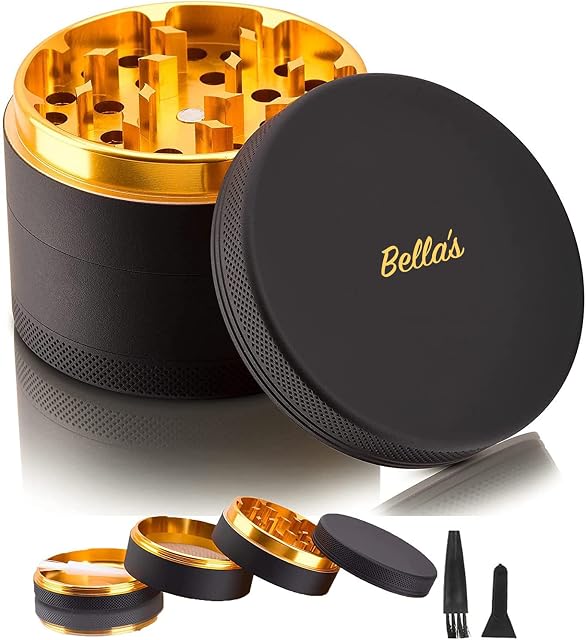Black Gold Aluminium Alloy Herb Grinder - 4 Piece Grinder Metal Royal Vintage Grinder with Scraper and Cleaning Brush
