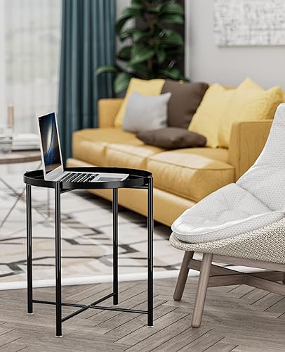 Miniatura 2 de JANE EYRE Mesa auxiliar de bandeja  Mesa auxiliar redonda pequeña, antioxidante e impermeable, mesa de metal para exteriores e interiores con