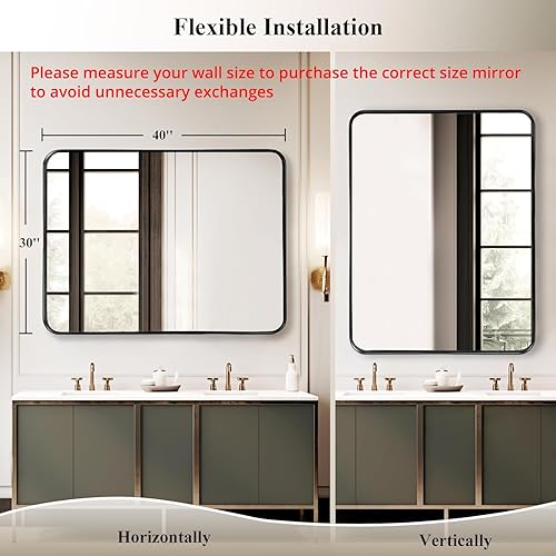 Miniatura 2 de Fabuday Espejo grande de baño negro de 40 x 30 pulgadas, espejos rectangulares enmarcados para pared, espejo de metal negro montado en la pared para