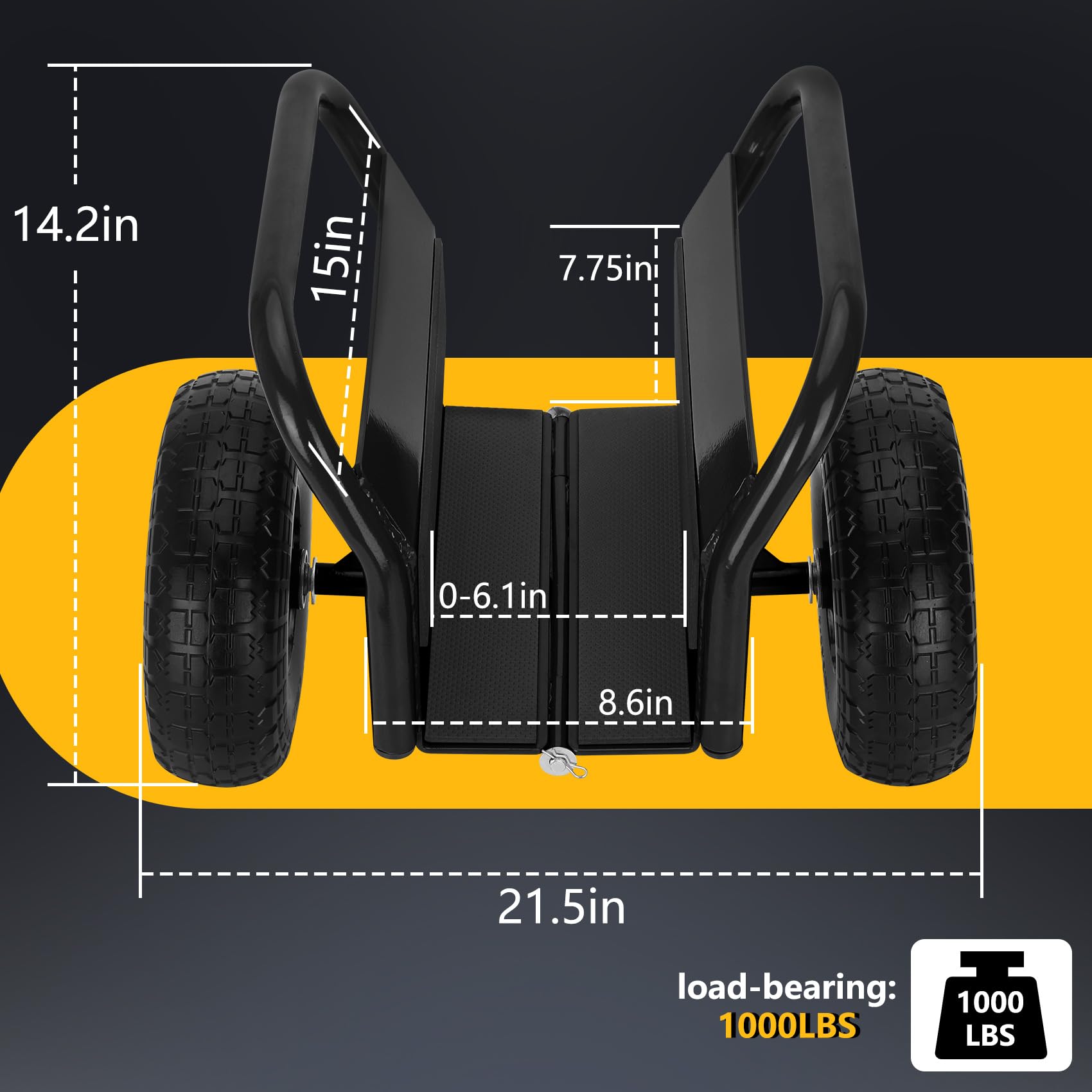 Plataforma rodante de panel resistente, plataforma de losa todo terreno con capacidad de peso de 1000 libras, neumáticos de goma sólida de 10 pulgadas y dos asas, ideal para mover hojas y puertas