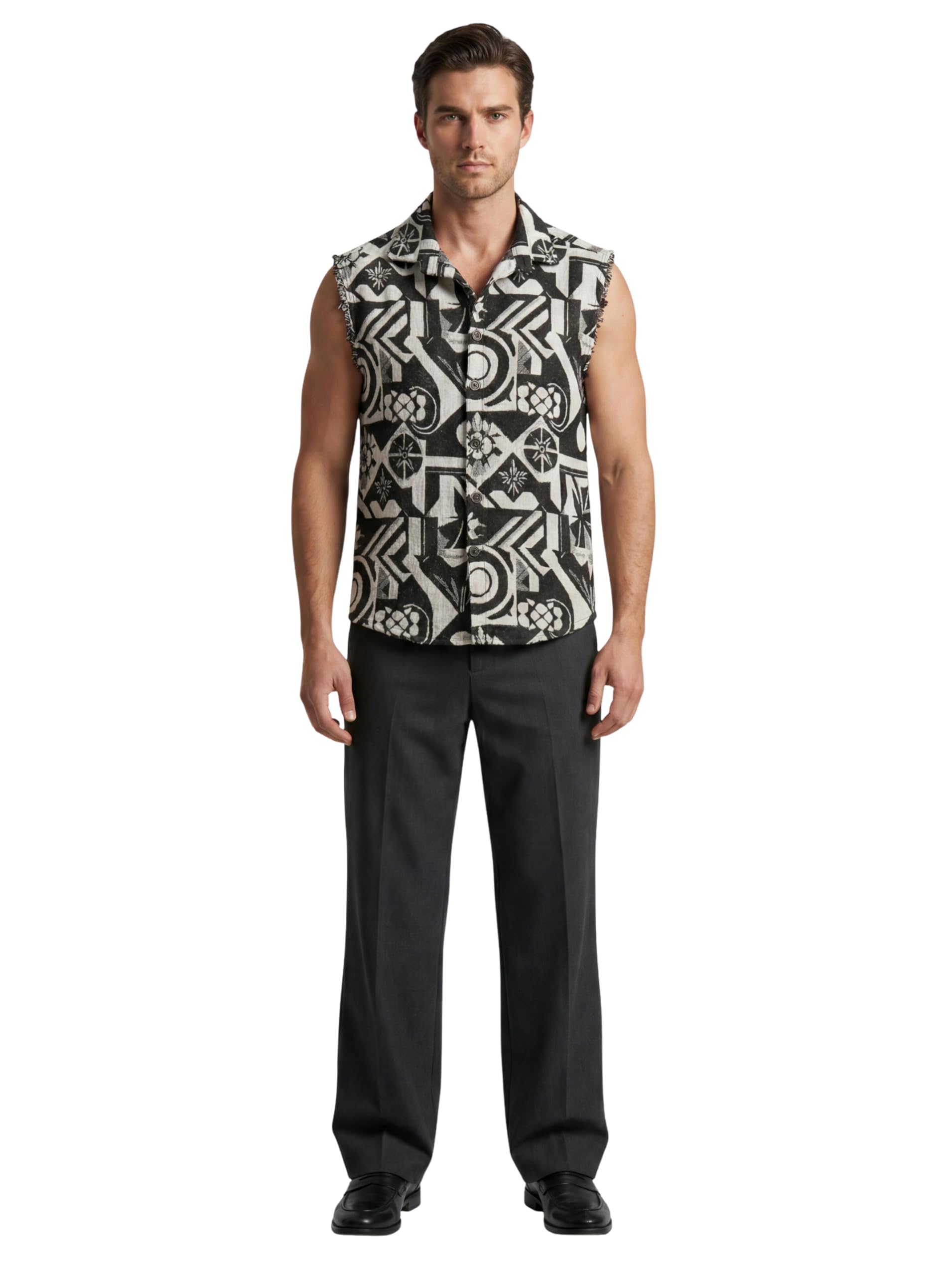 clazzey Graphic Illusion Designer Sleeveless Vest Shacket Premium Jacquard Polycotton Printed Streetwear for Men-picture-51