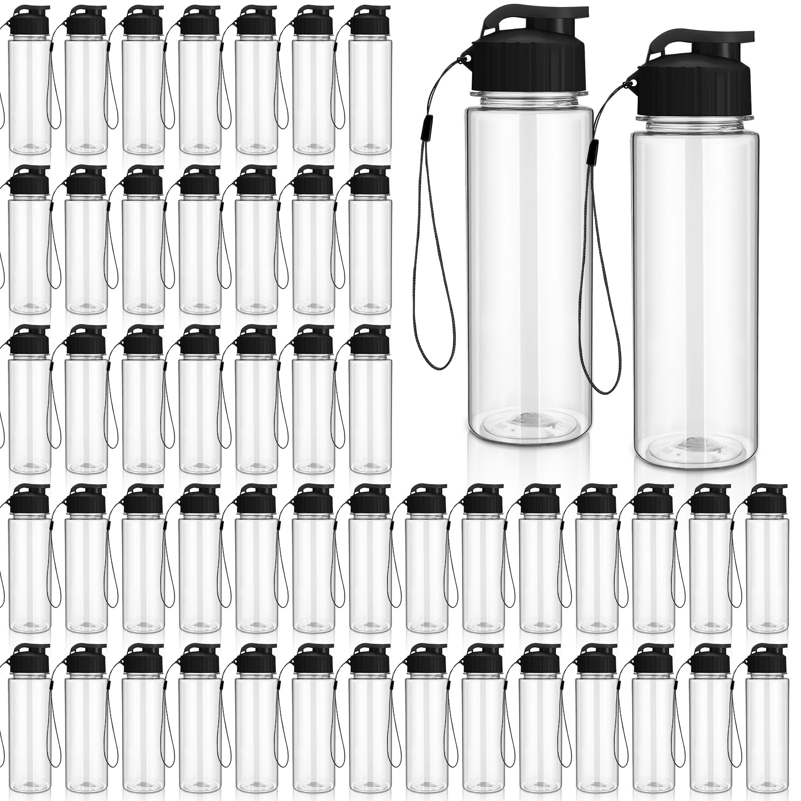 Domensi 50 Pieces Plastic Water Bottle Bulk 17 oz Sports Adults Reusable Large Water Bottles with Leak Proof Flip Top for Adults Fitness(Black)