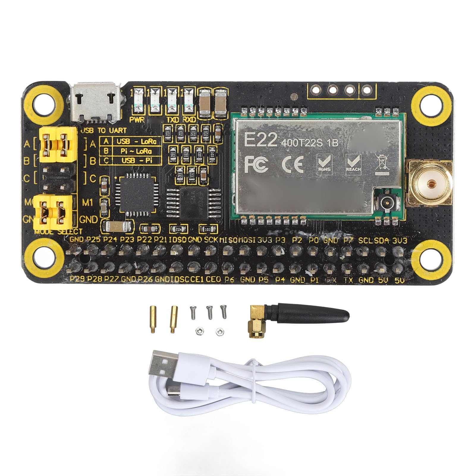 Fabater Lora Hat SX1268, Modulo Wireless da 5 Km, Basso Consumo Energetico con Interfaccia UART per la Comunicazione