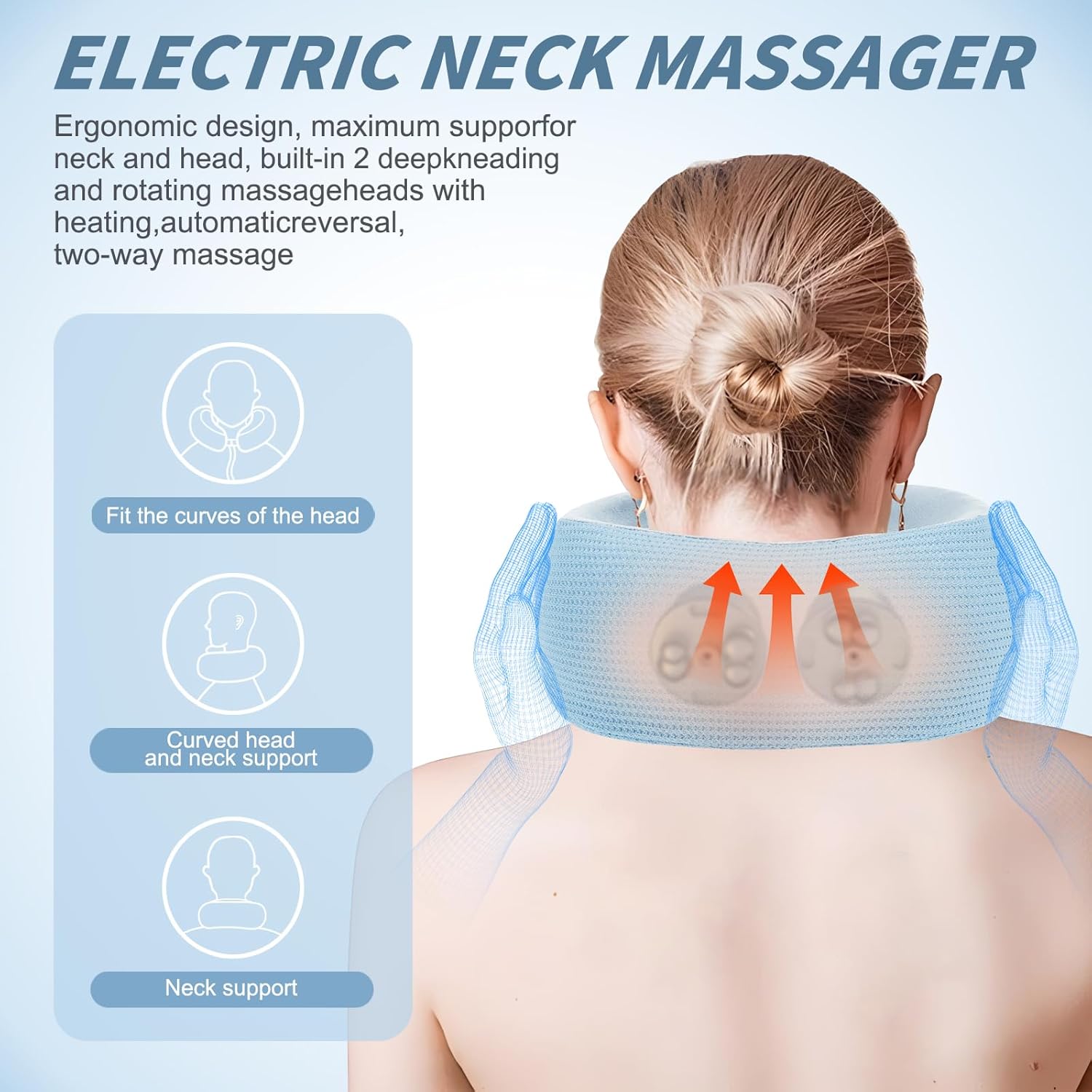 Electric Neck Massager,Portable Travel Pillow with Massage and Heat,Rechargeable Vibrating Neck Pillow Massager,Perfect for Pain Relief at Home, Office,Travel,Fathers Day Gift Ideas(Blue) - Image 4