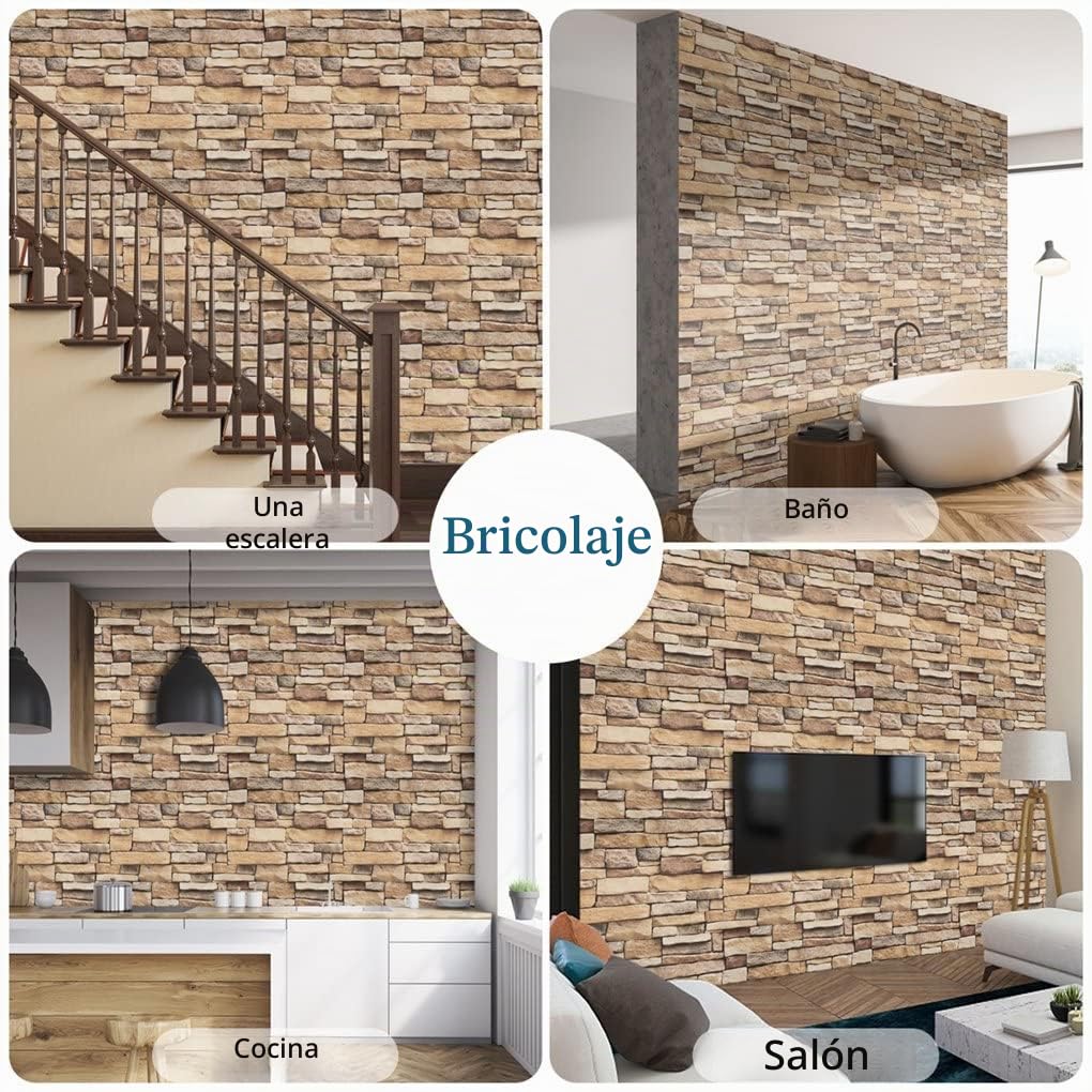 Arthome 44cmx10m vinilo adhesivo muebles Ladrillo Piedra Marrón, Papel Pintado Autoadhesivo Adhesivo Contacto Papel decorativo para Revestimiento, Paredes, Chimeneas, Cocina, Pegatina Impermeable