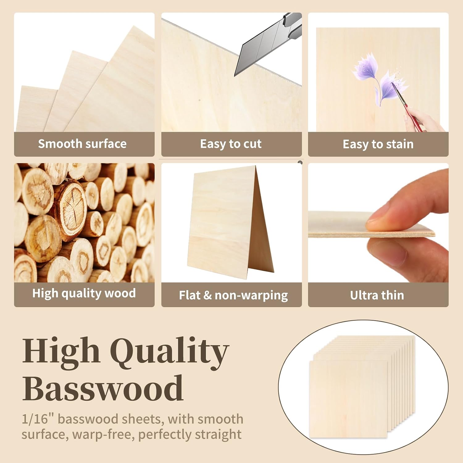 5 Pack Plywood Sheets, Basswood Sheets 12X18X1/16 Inch