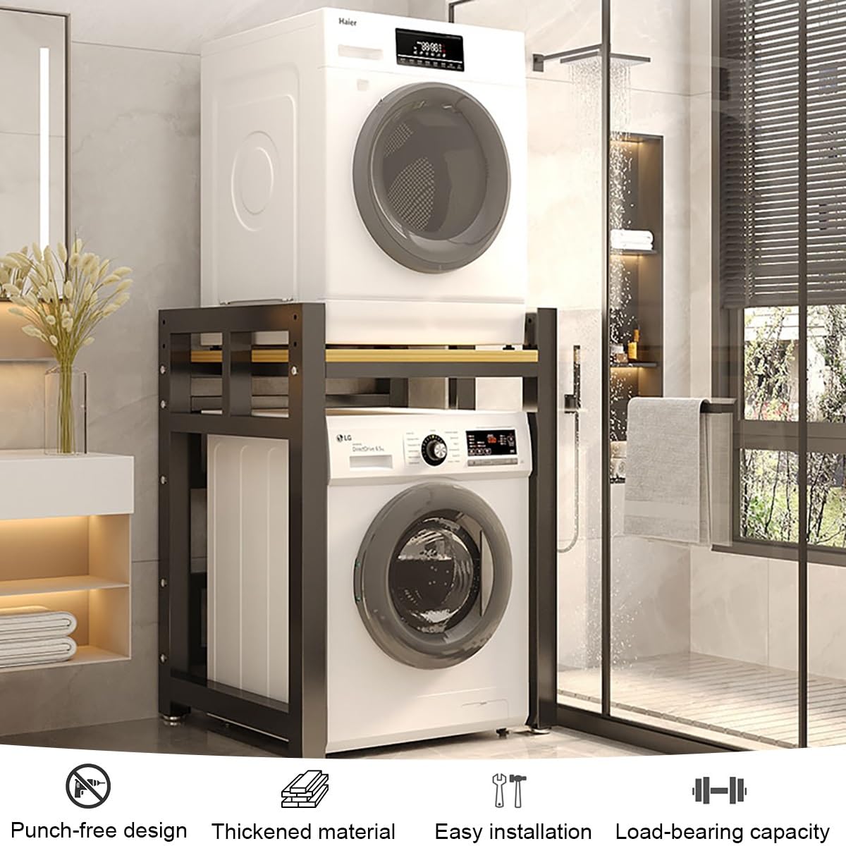 Scaffale Lavatrice Asciugatrice,Mobile Lavatrice Asciugatrice Colonna,Mobile Colonna Lavatrice Asciugatrice,Supporto Lavatrice Asciugatrice,3 Regolabili In Altezza,Per Bagno, Lavanderia(White)