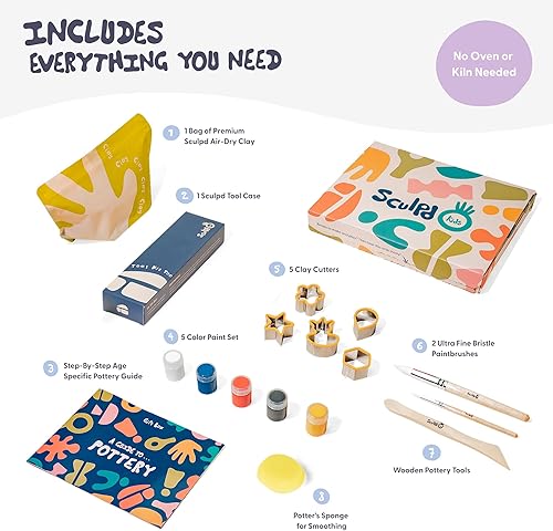 Miniatura 2 de Sculpd - El kit original de cerámica para niños, kit de iniciación de arcilla seca al aire para niños de 4 a 6 años, arcilla seca al aire con juego